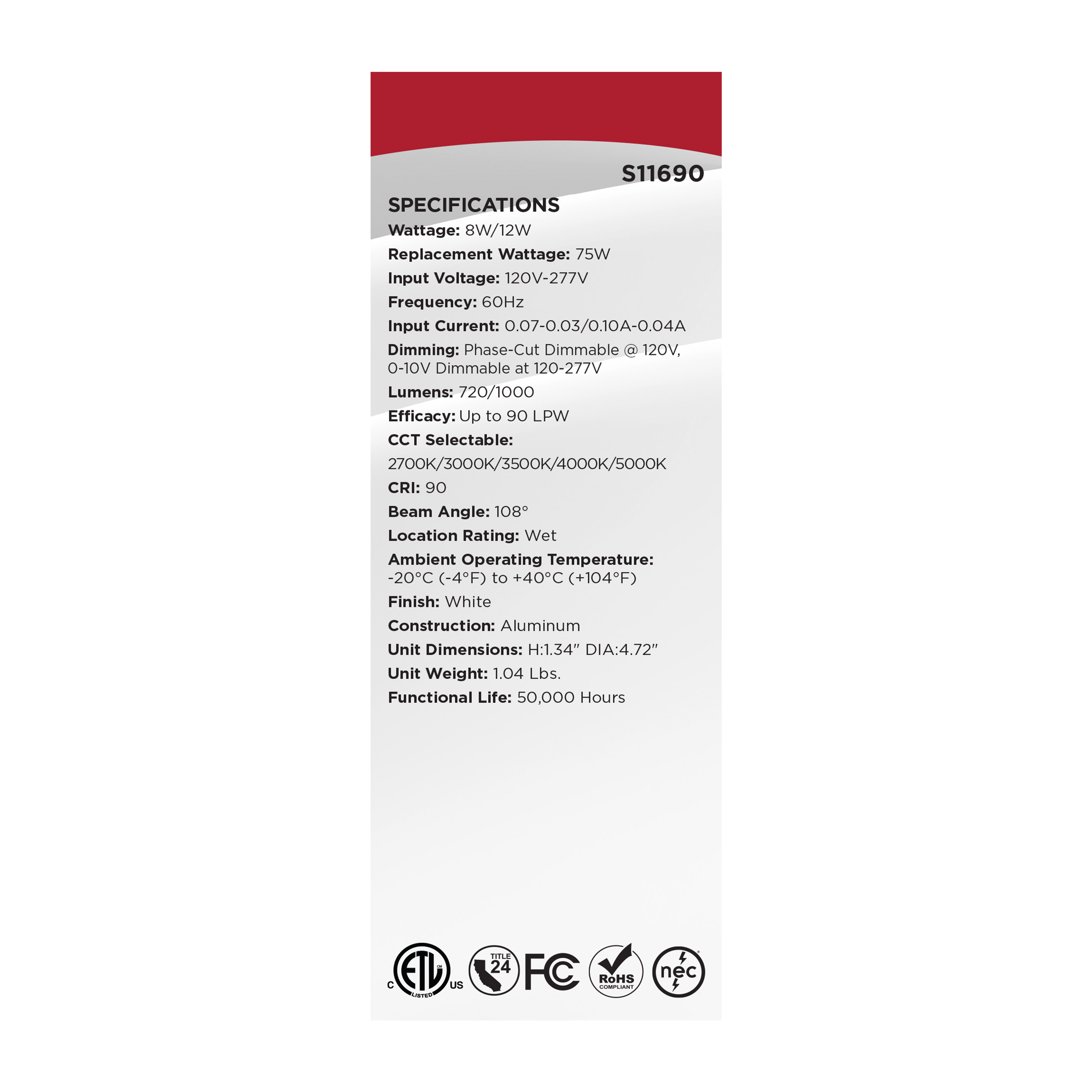 12WLED/DW/4/FS/RND/FL/DD - S11690