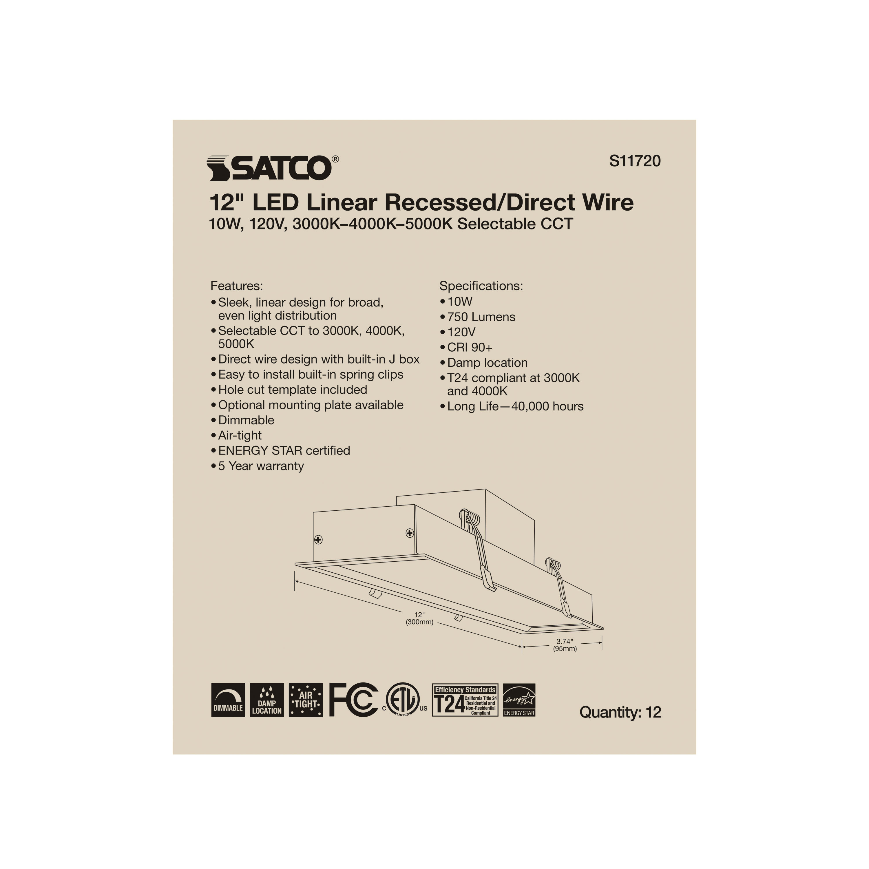 10WLED/DW/LINEAR/12"/ADJ-CCT - S11720