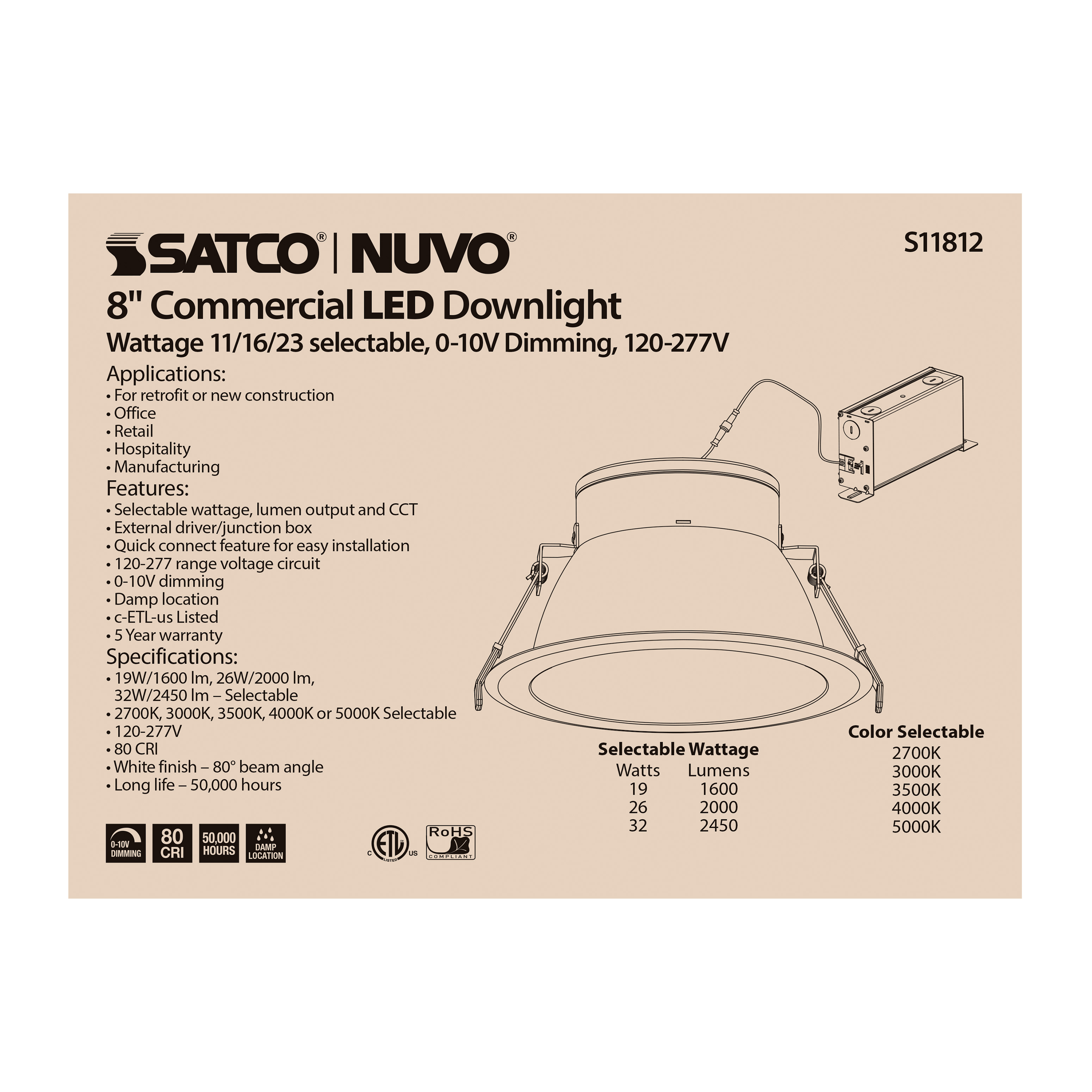 32WLED/CDL/8/ADJ-CCT/80D - S11812