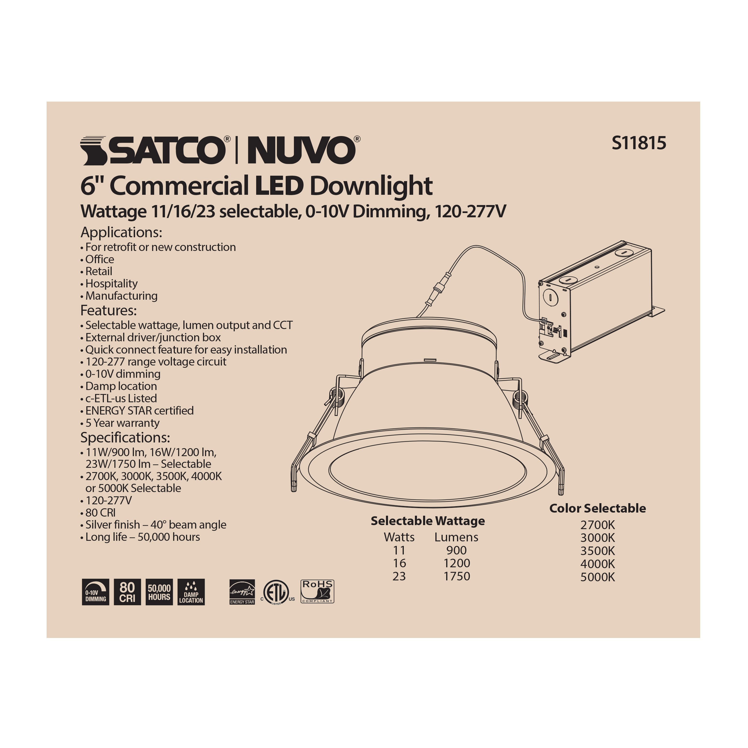 S11815 23WLED/CDL/6/ADJ-CCT/40D