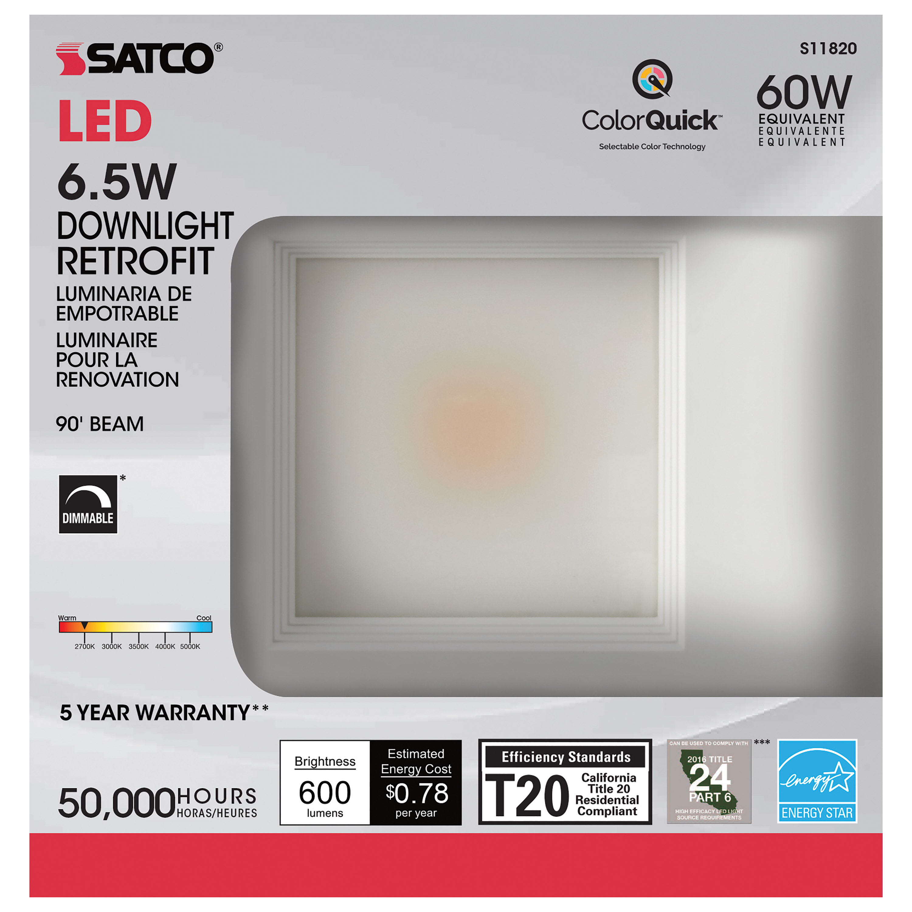 6.5WLED/RDL/SQ/4/CCT-SEL/120V - S11820