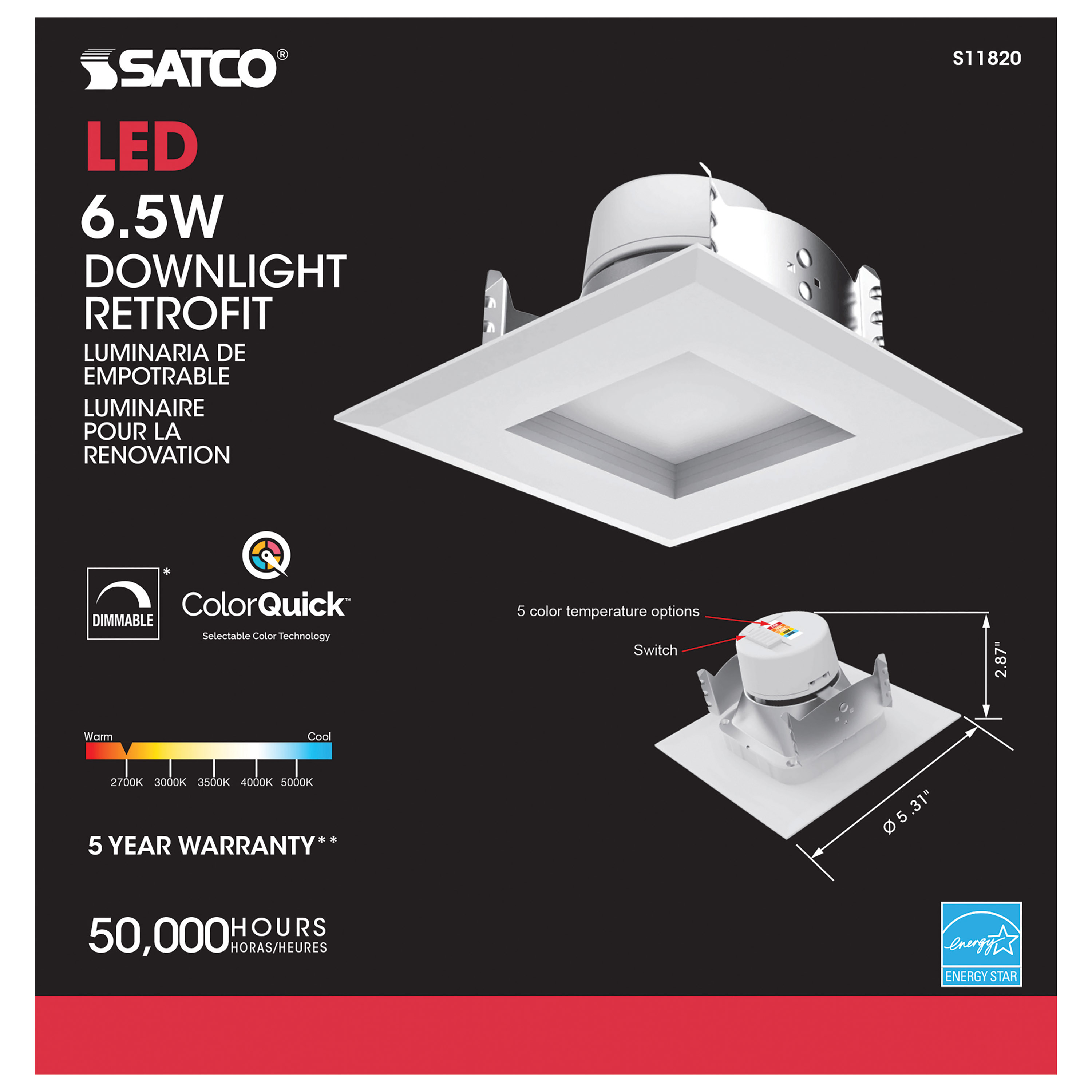 6.5WLED/RDL/SQ/4/CCT-SEL/120V - S11820