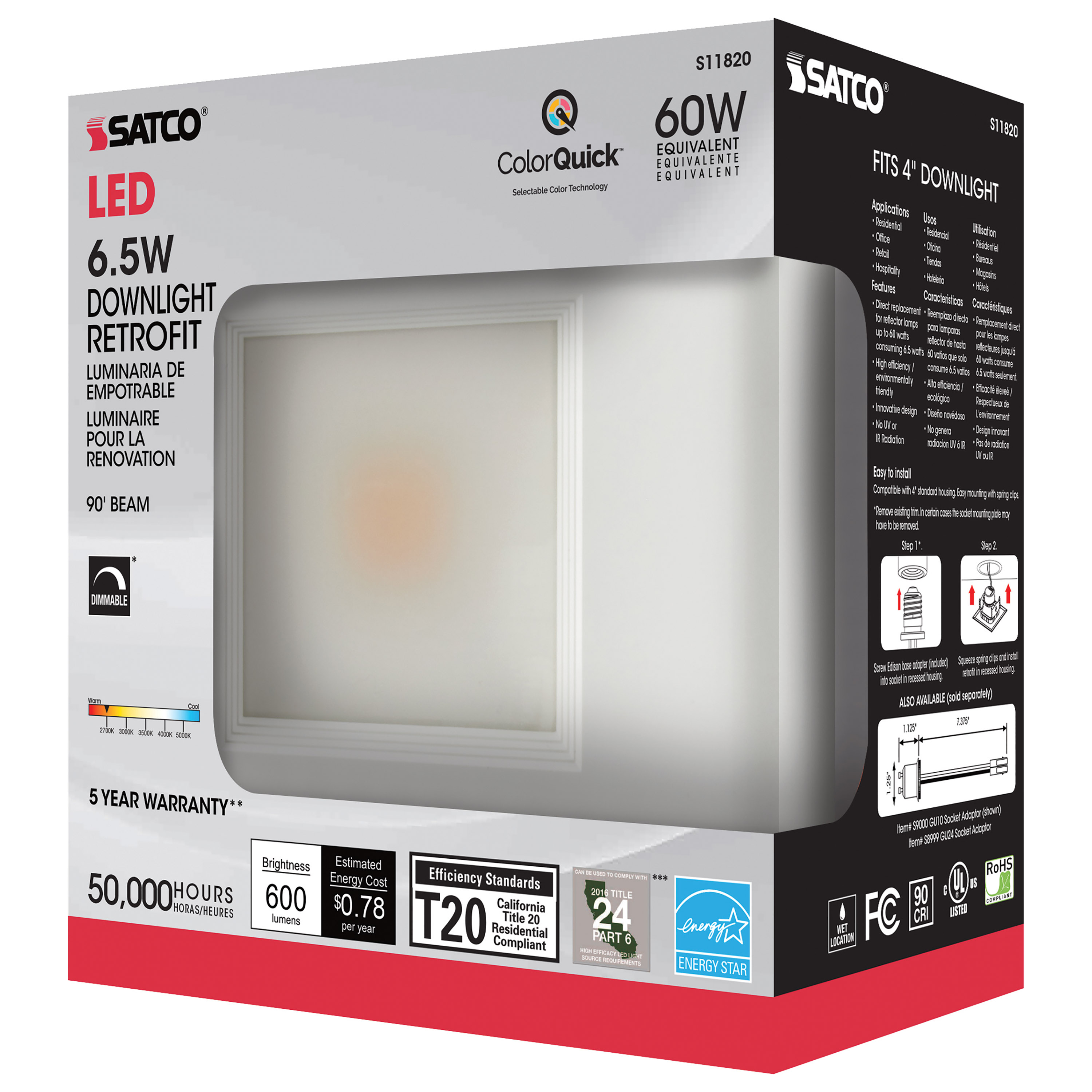 6.5WLED/RDL/SQ/4/CCT-SEL/120V - S11820