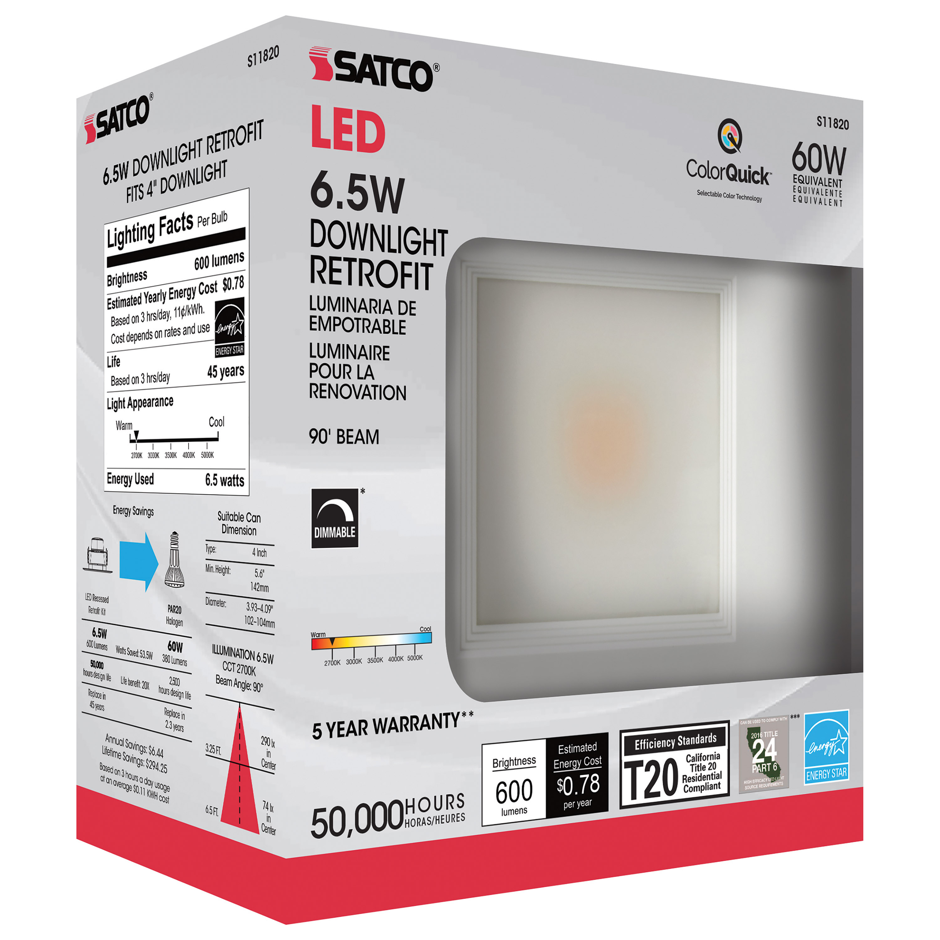 6.5WLED/RDL/SQ/4/CCT-SEL/120V - S11820