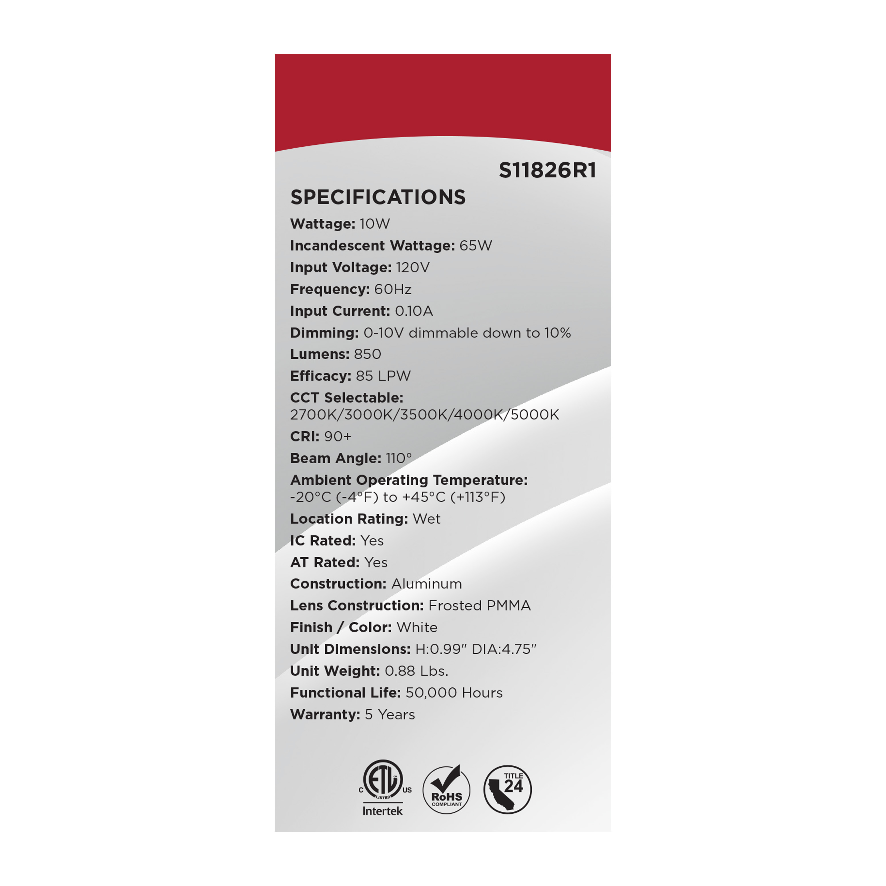 10WLED/DW/EL/4/CCT-SEL/RND/RD - S11826R1