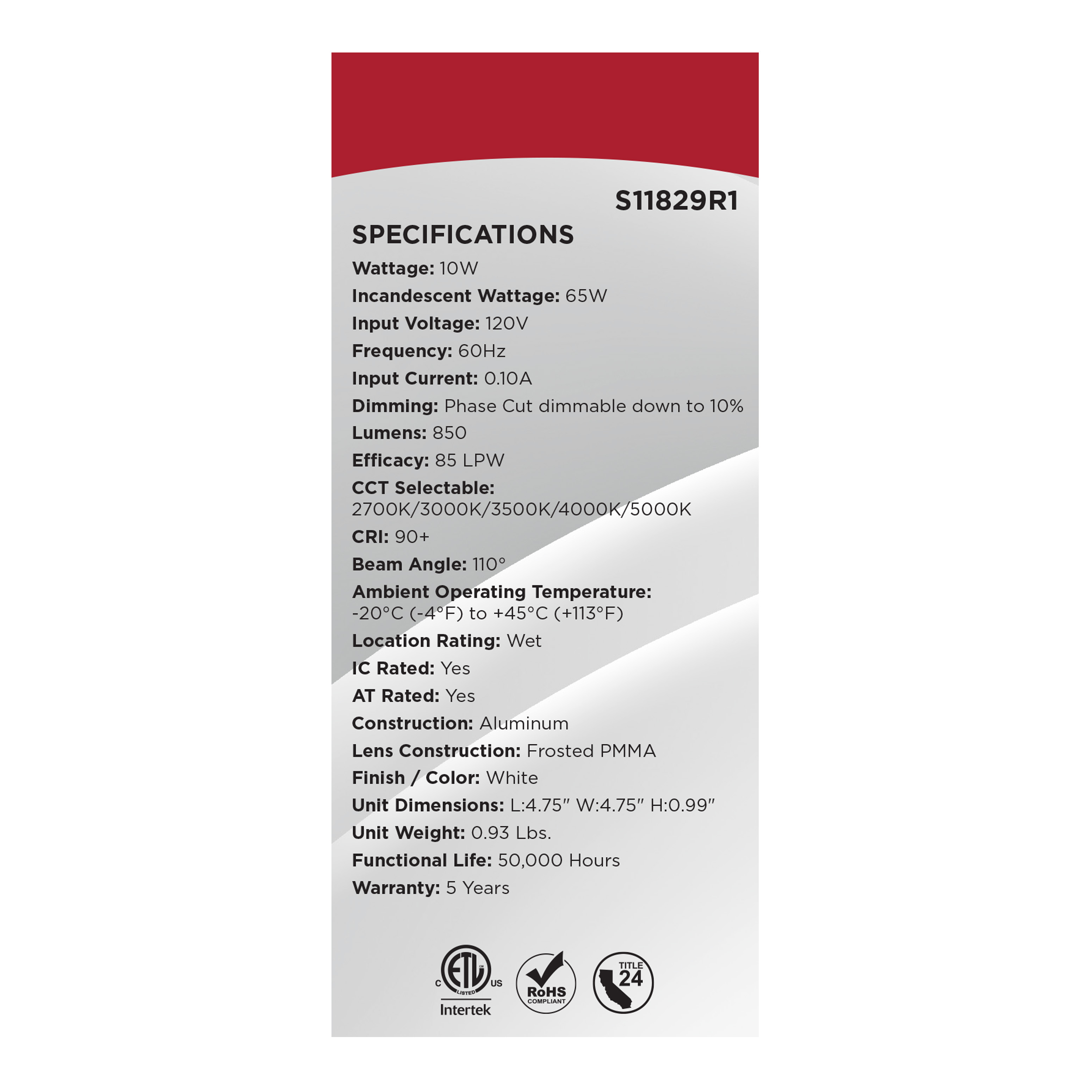 10WLED/DW/EL/4/CCT-SEL/SQ/RD - S11829R1