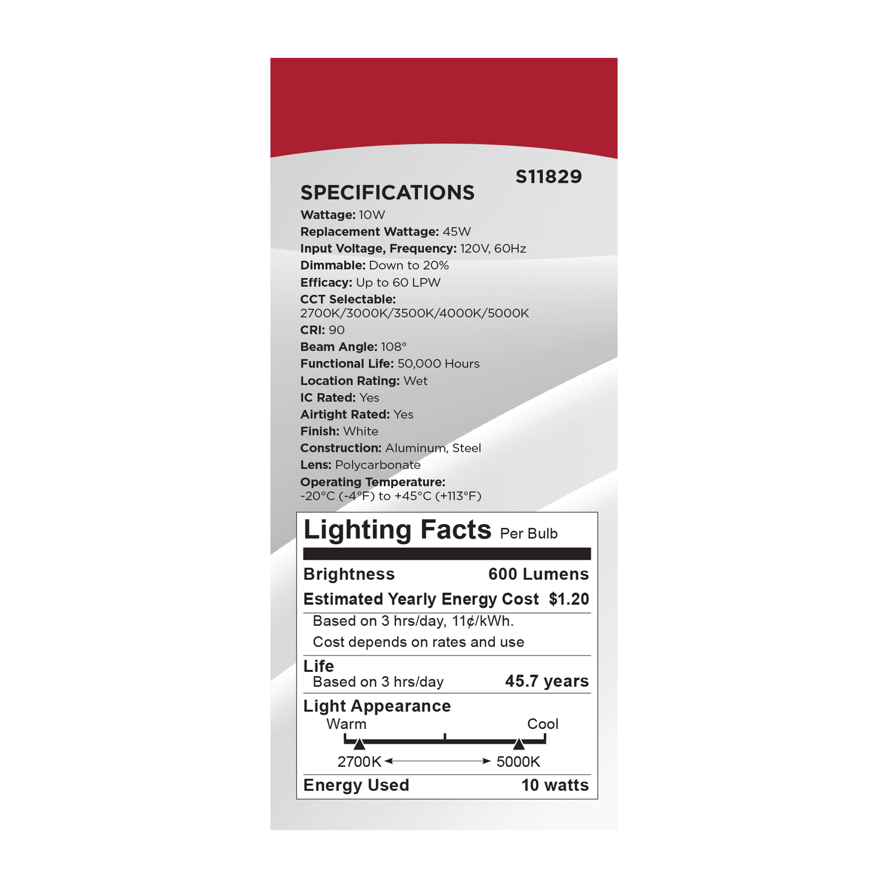 10WLED/DW/EL/4/CCT-SEL/SQ/RD - S11829