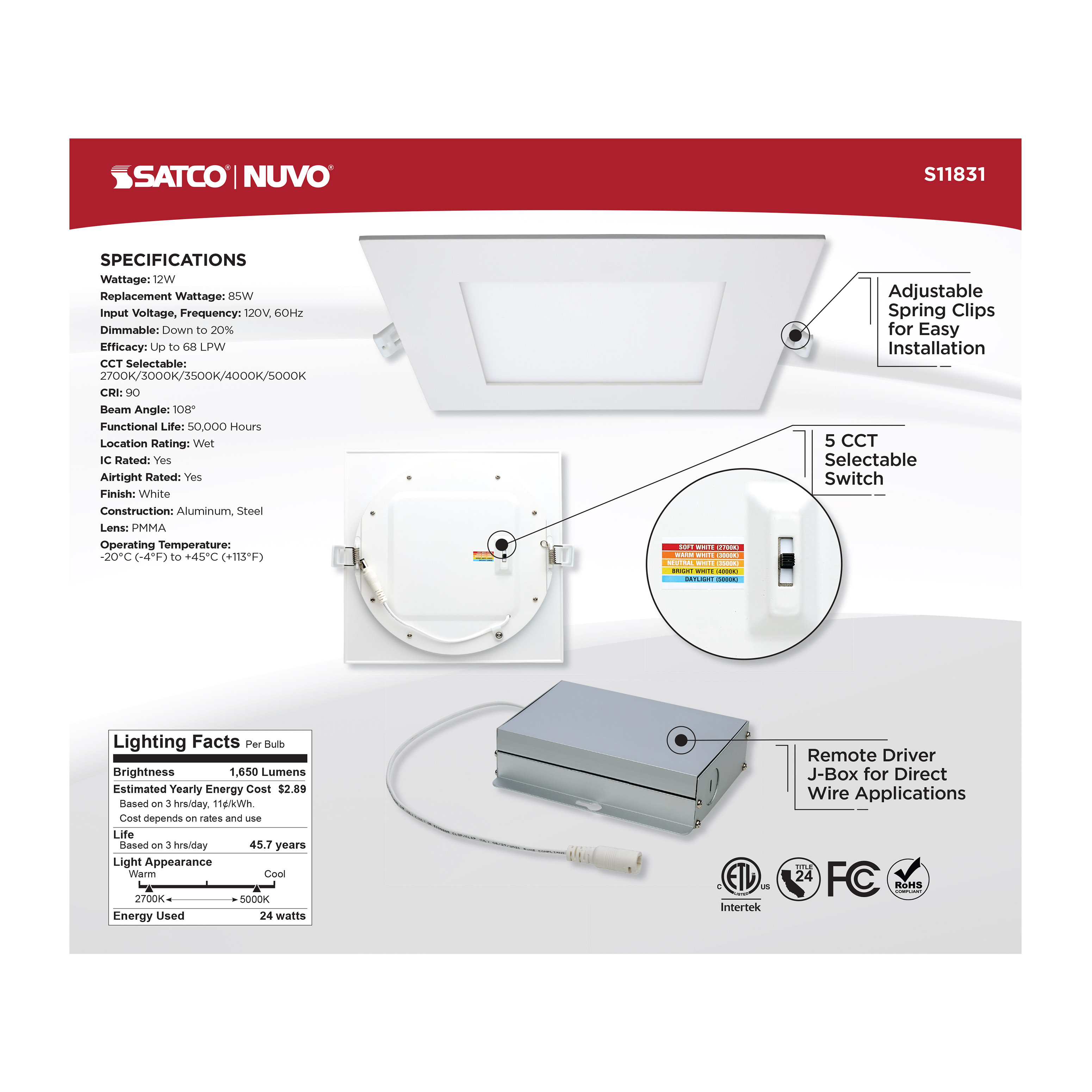24WLED/DW/EL/8/CCT-SEL/SQ/RD - S11831