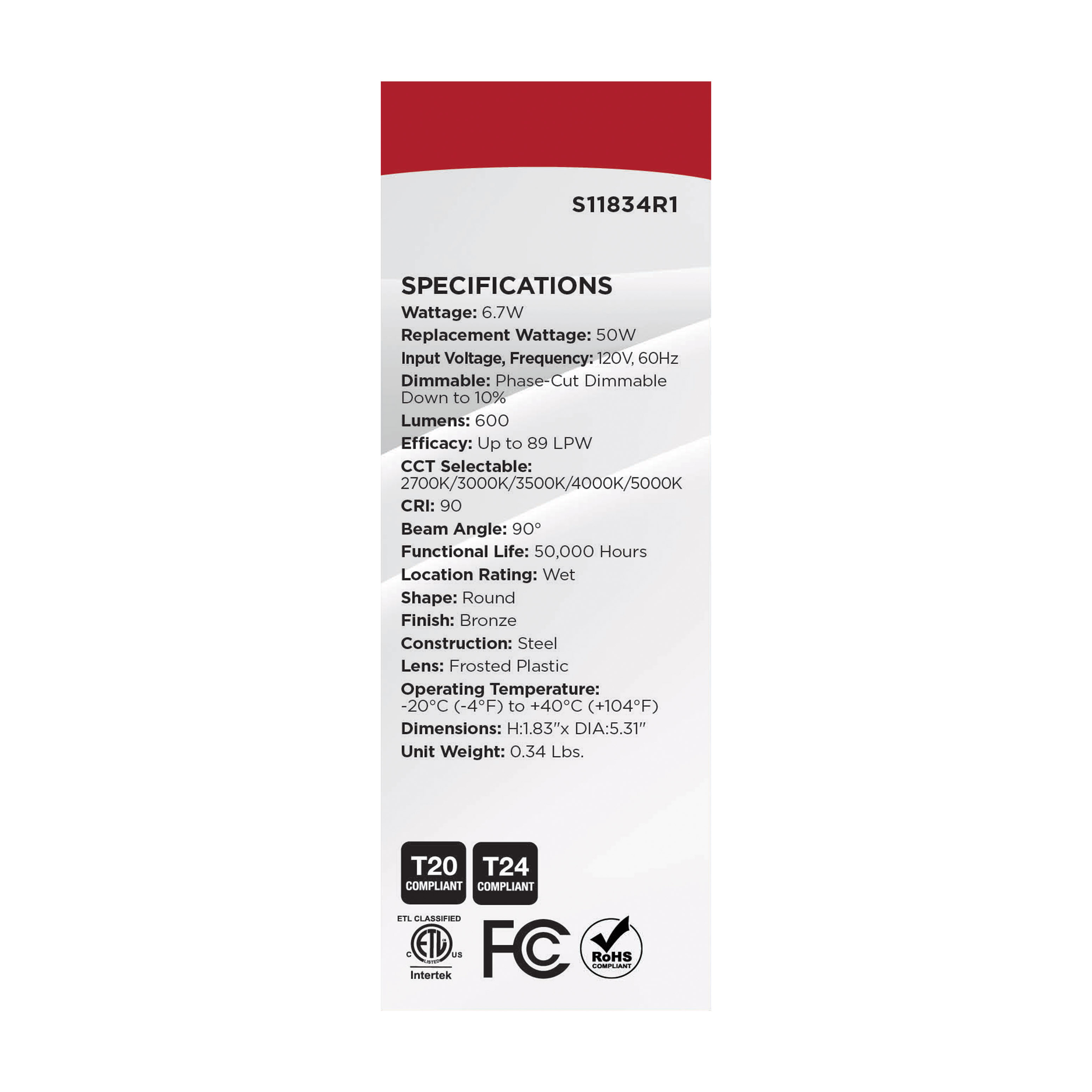 6.7WLED/DLR/4/CCT-SEL/RD/BZ - S11834R1