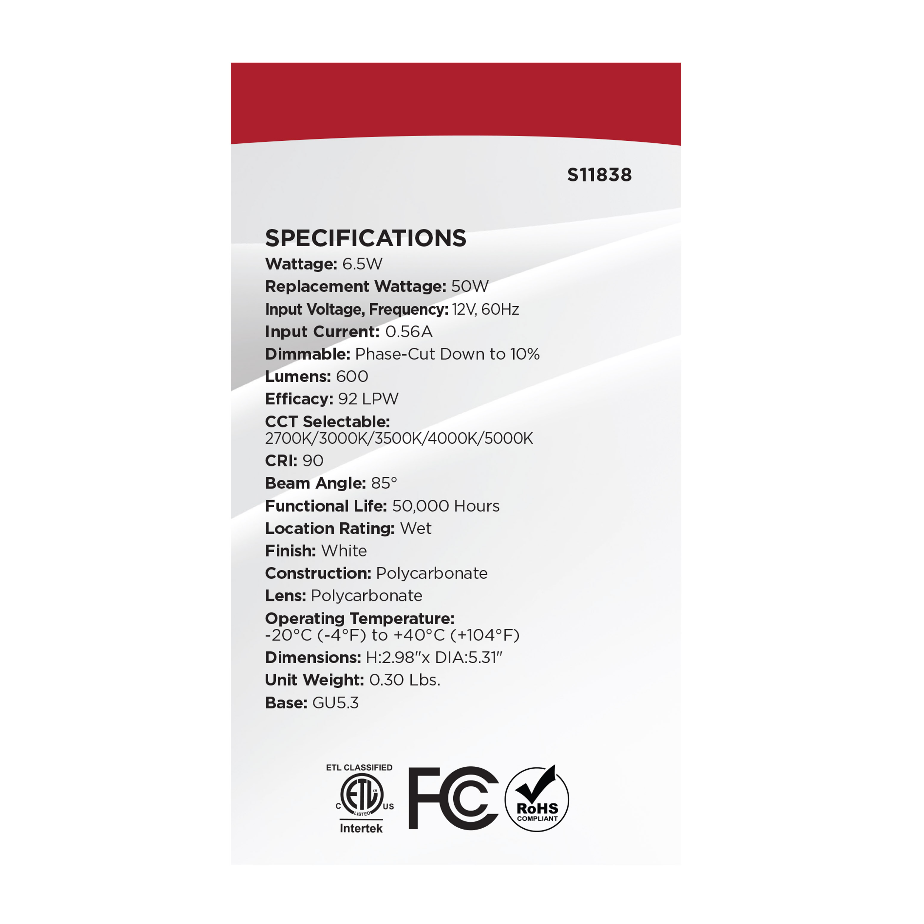 6.5WLED/DLR/BFL/4/CCT-SEL/12V - S11838