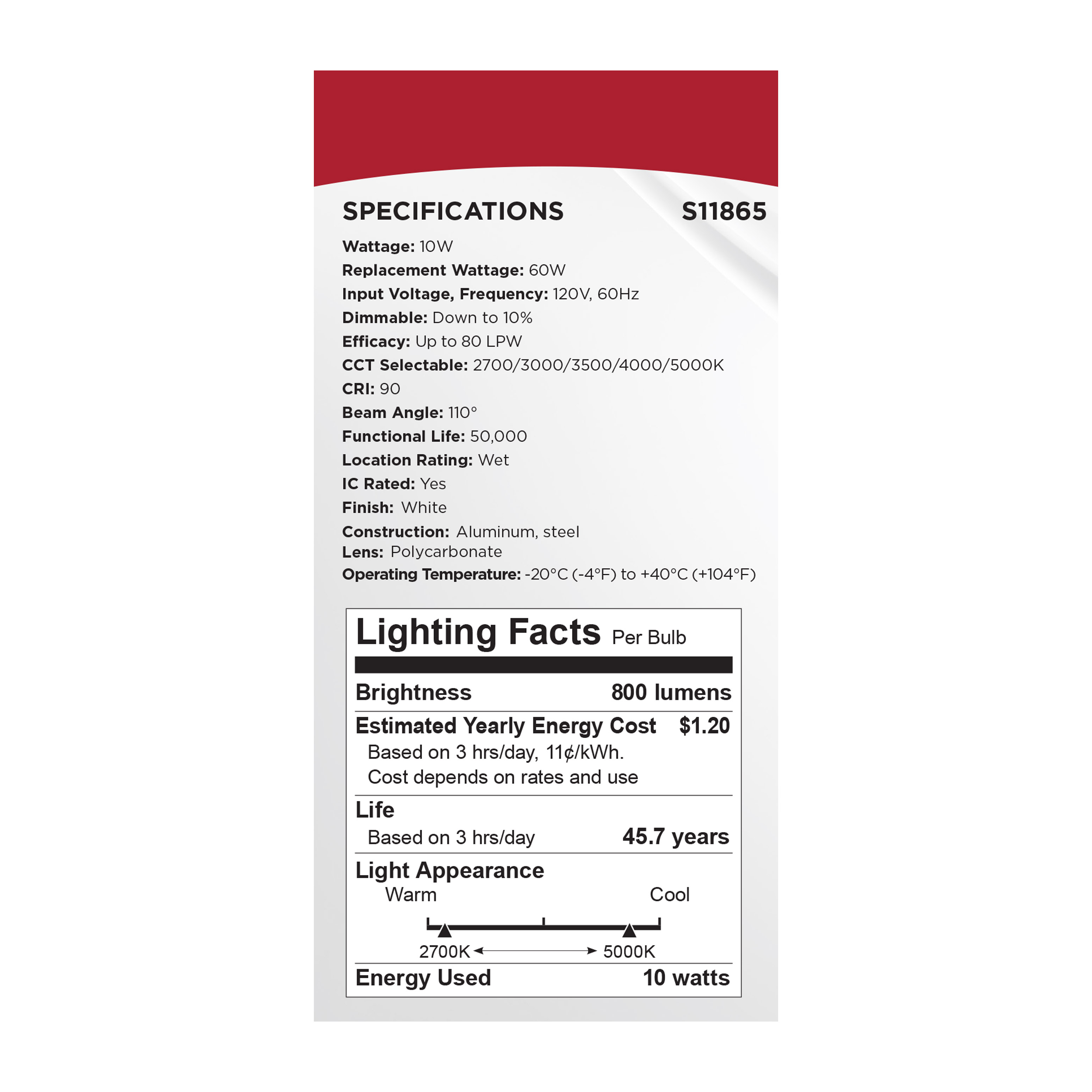 10WLED/4/FR/CCT/SLF/RD/STB/RND - S11865