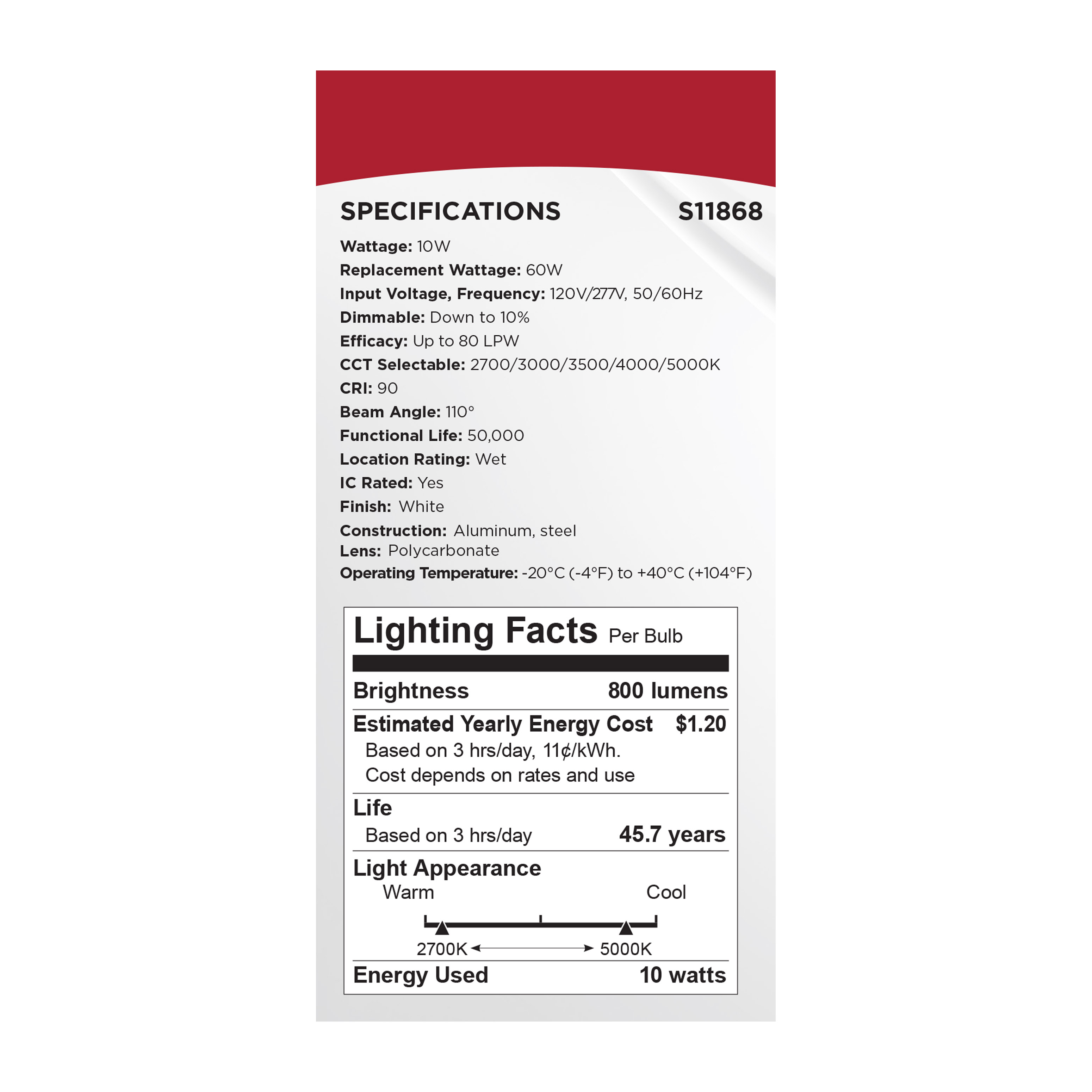 10WLED/4/CFR/CCT/SLF/RD/FL/RND - S11868