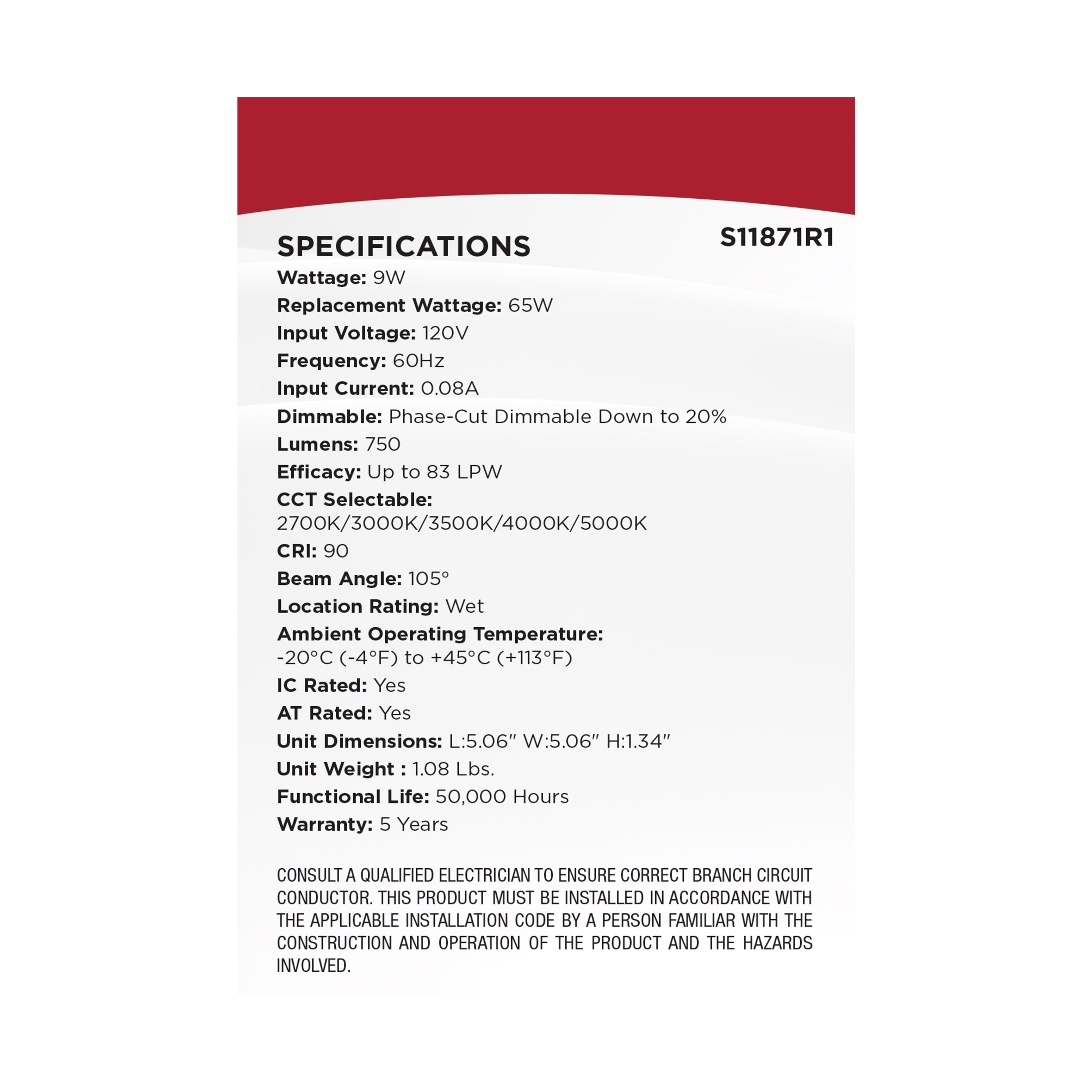 9WLED/DW/4/CCT-SEL/SQ/RD/WH - S11871R1