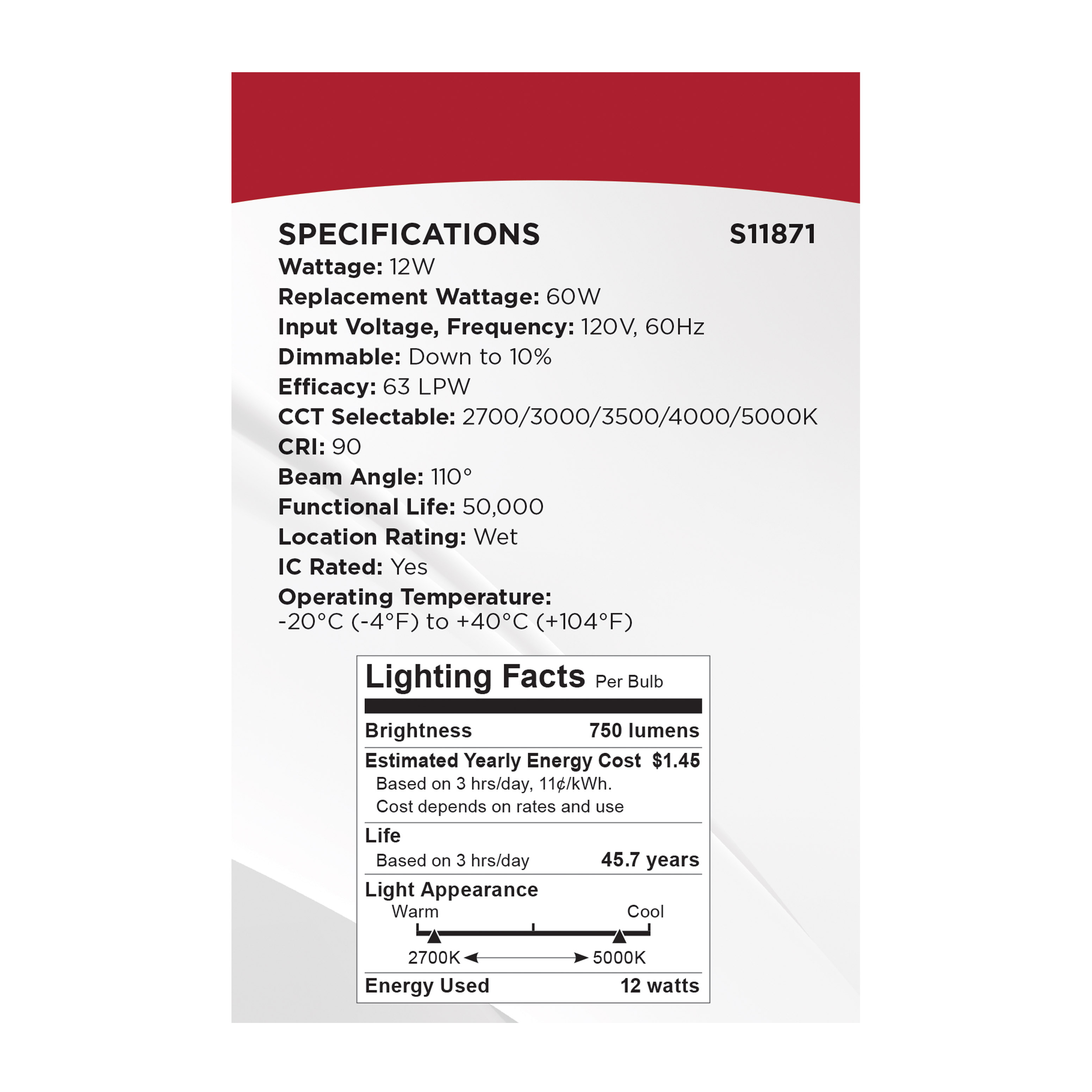12WLED/DW/4/CCT-SEL/SQ/RD/WH - S11871