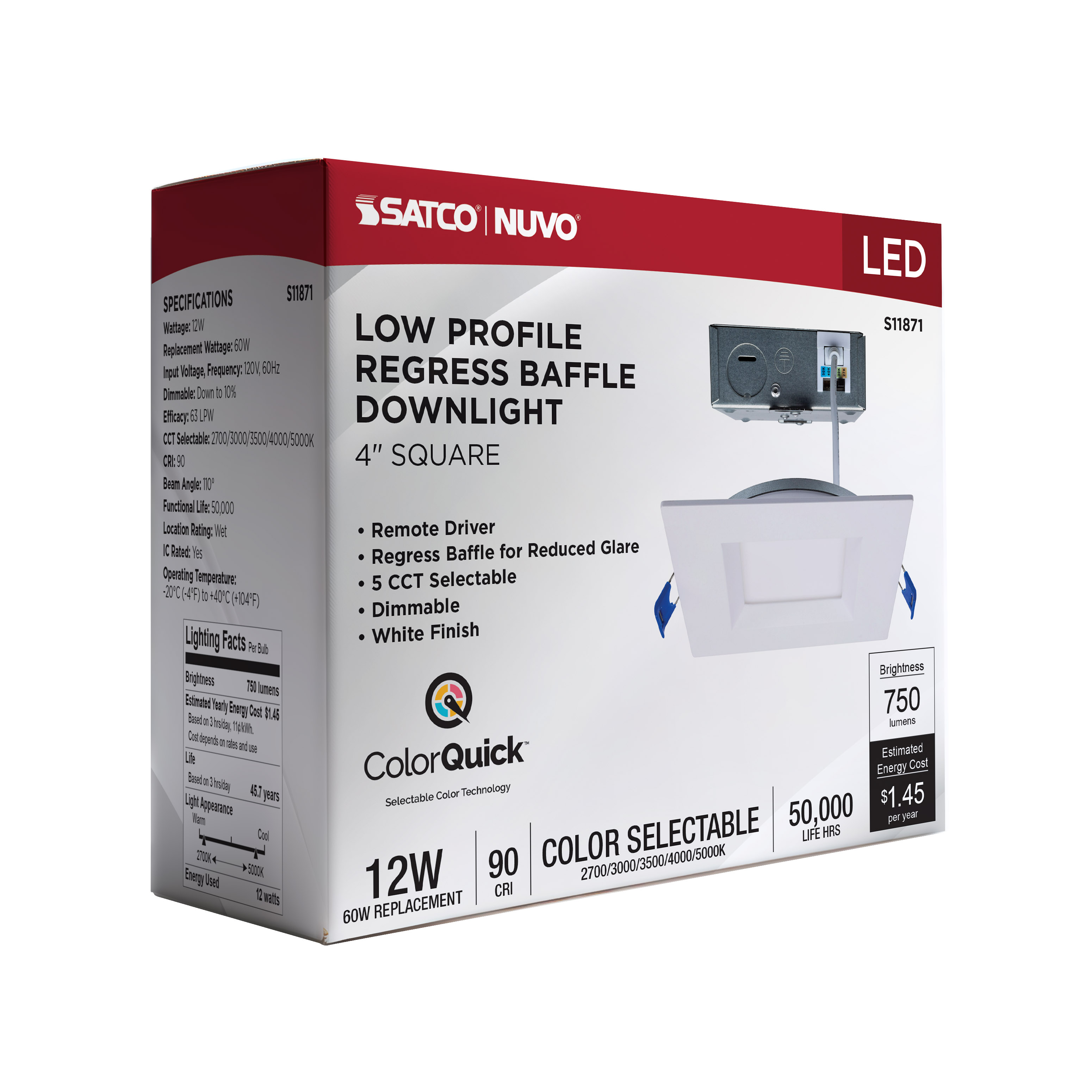 12WLED/DW/4/CCT-SEL/SQ/RD/WH - S11871