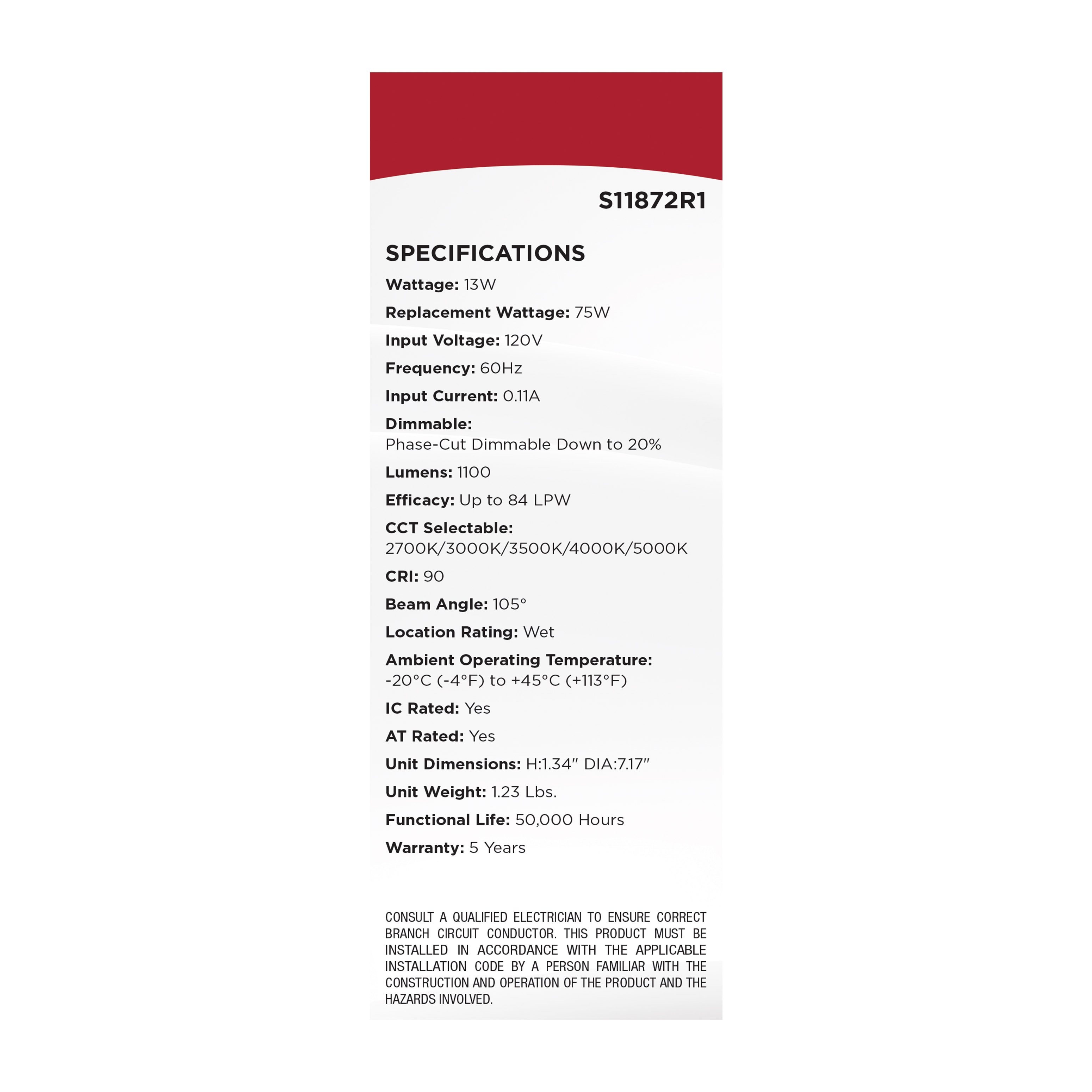 13WLED/DW/6/CCT-SEL/RND/RD/WH - S11872R1