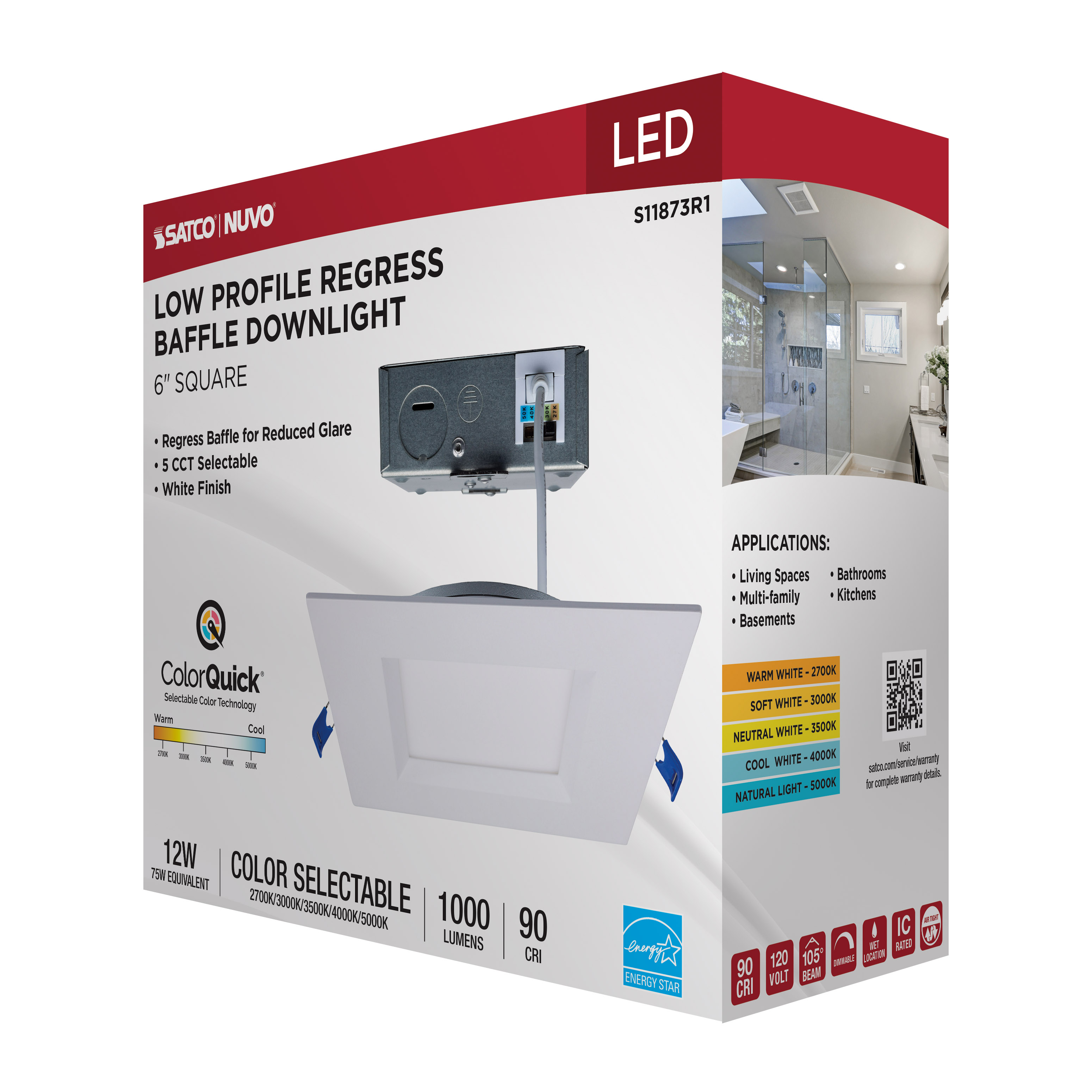 12WLED/DW/6/CCT-SEL/SQ/RD/WH - S11873R1