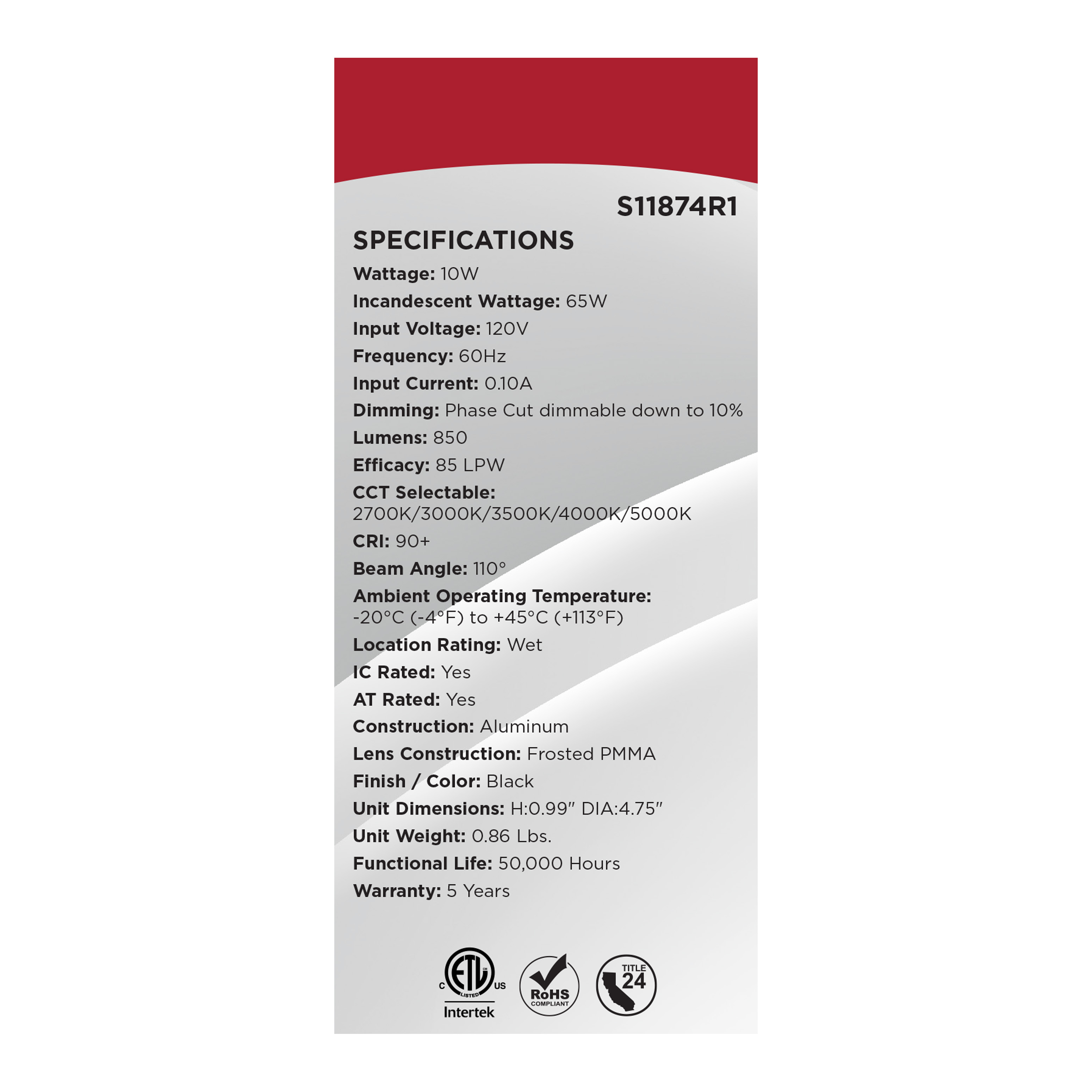 10WLED/DW/4/CCT-SEL/RND/RD/BK - S11874R1