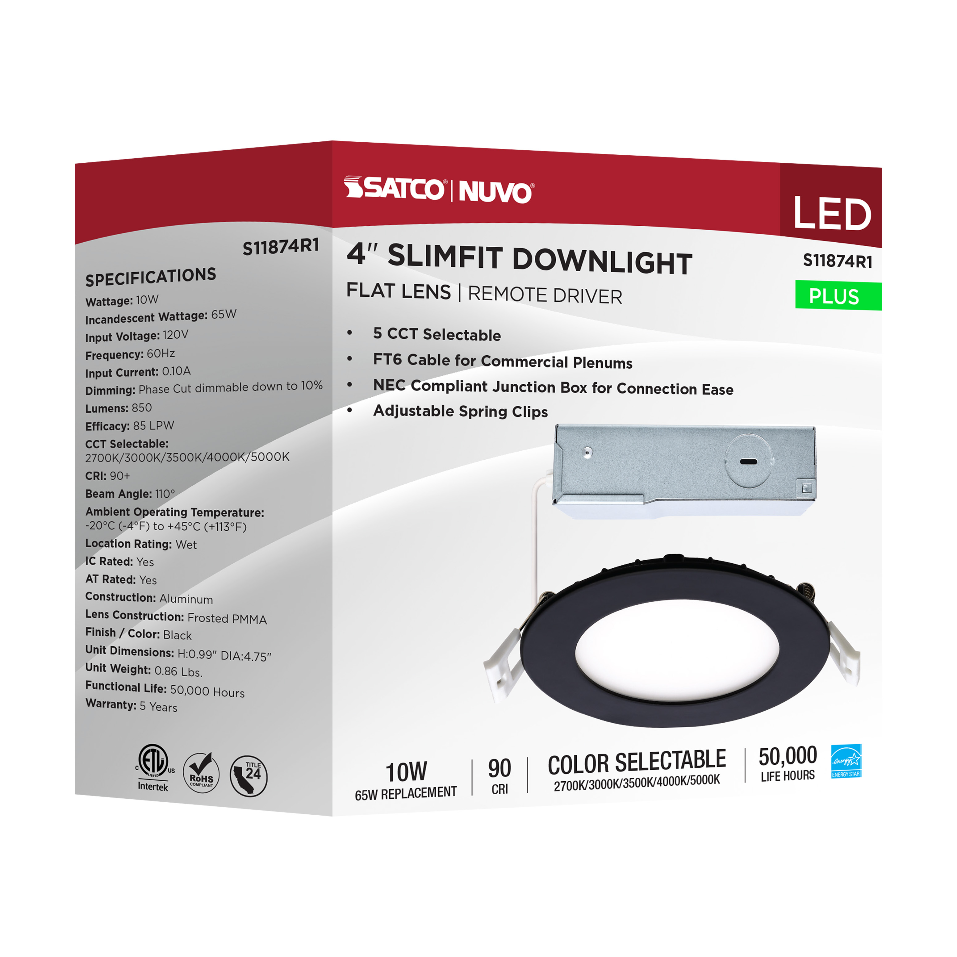 10WLED/DW/4/CCT-SEL/RND/RD/BK - S11874R1