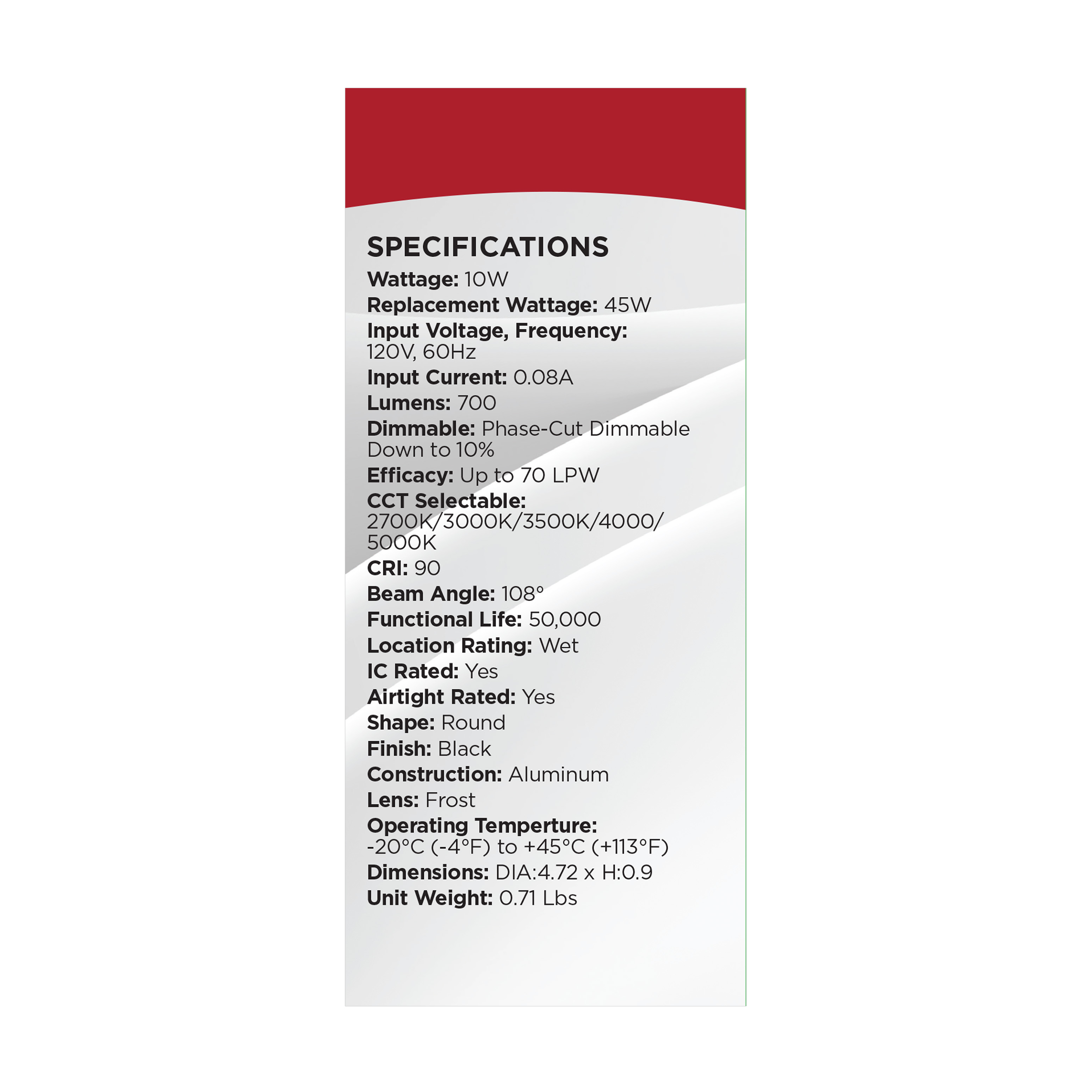 10WLED/DW/4/CCT-SEL/RND/RD/BK - S11874