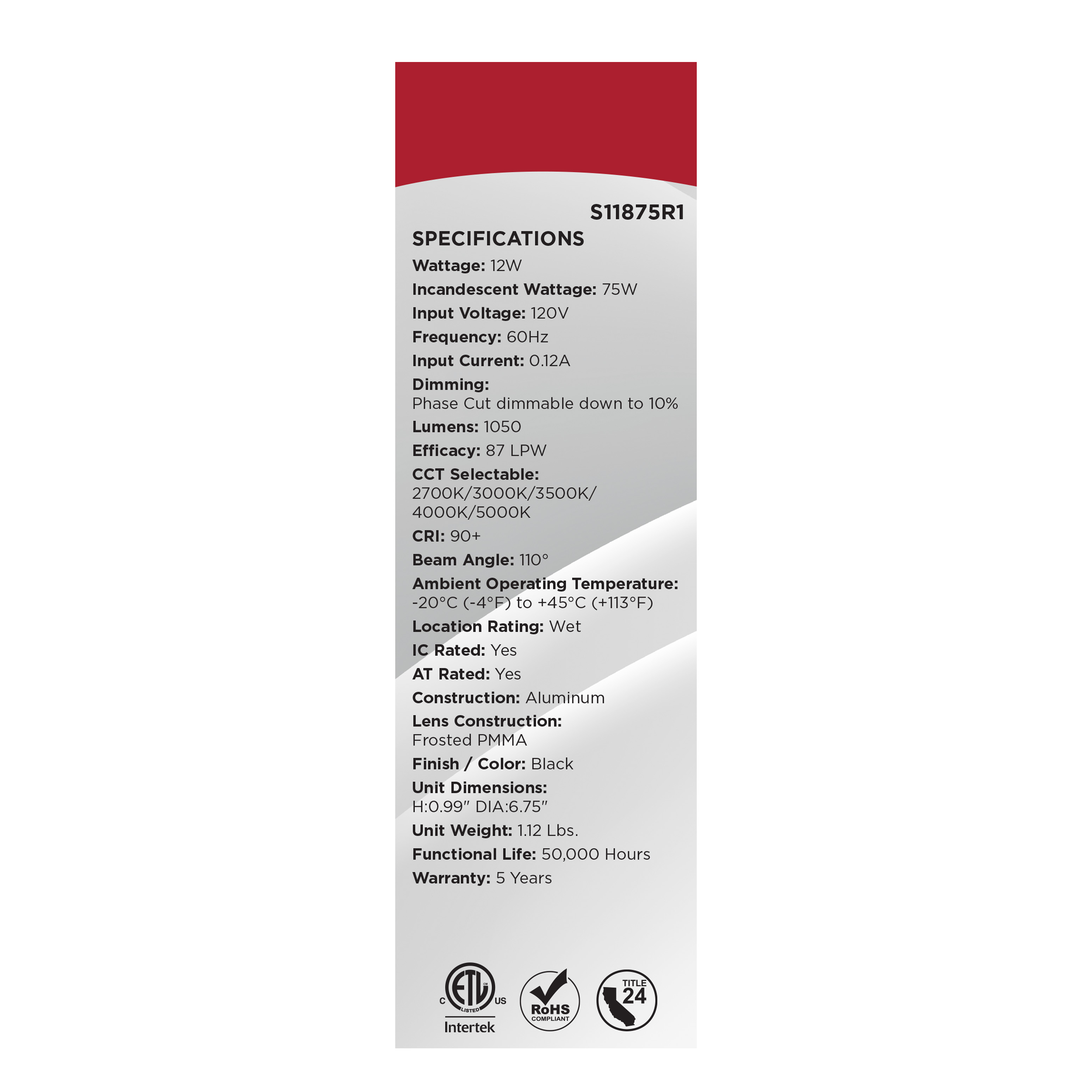 12WLED/DW/6/CCT-SEL/RND/RD/BK - S11875R1