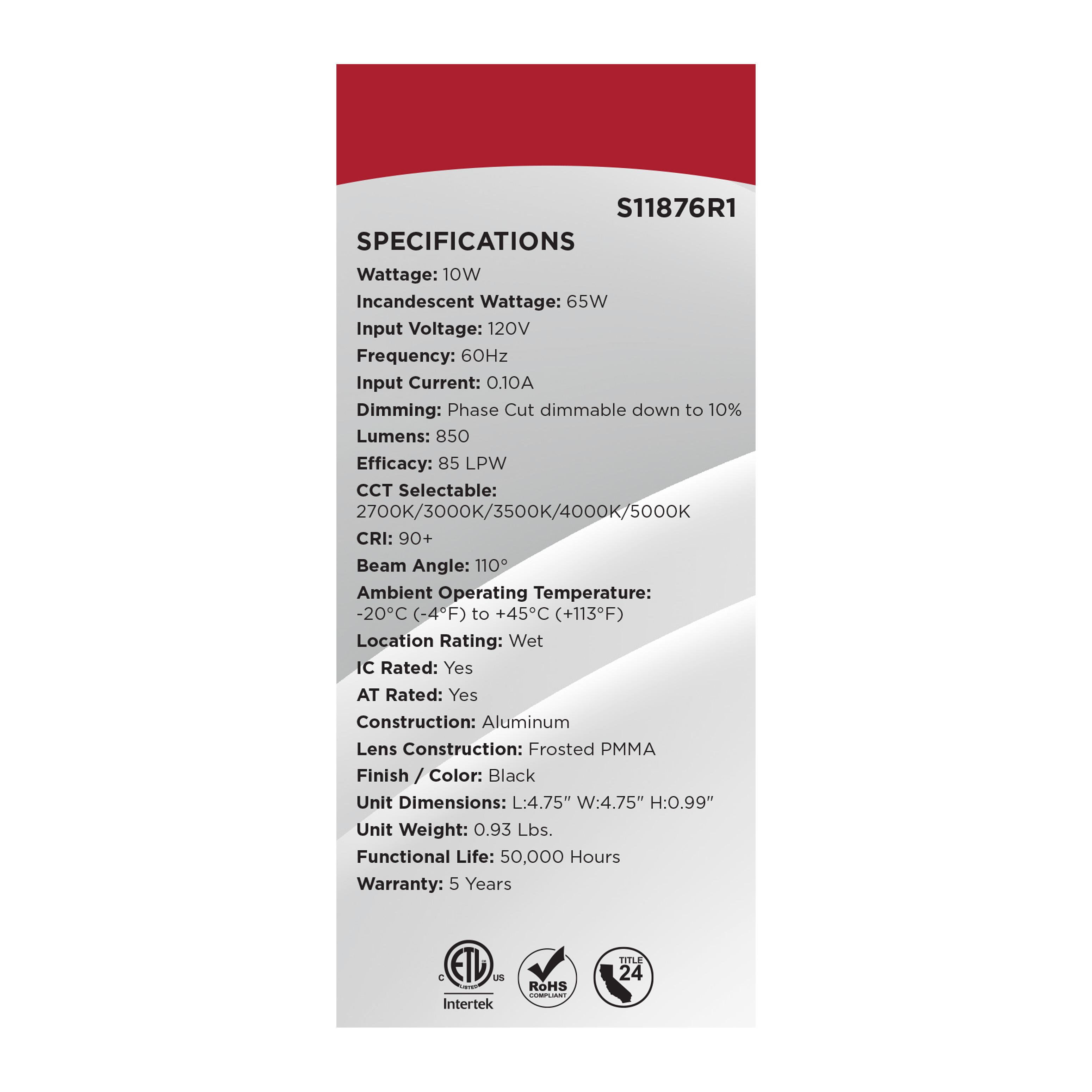 10WLED/DW/4/CCT-SEL/SQ/RD/BK - S11876R1