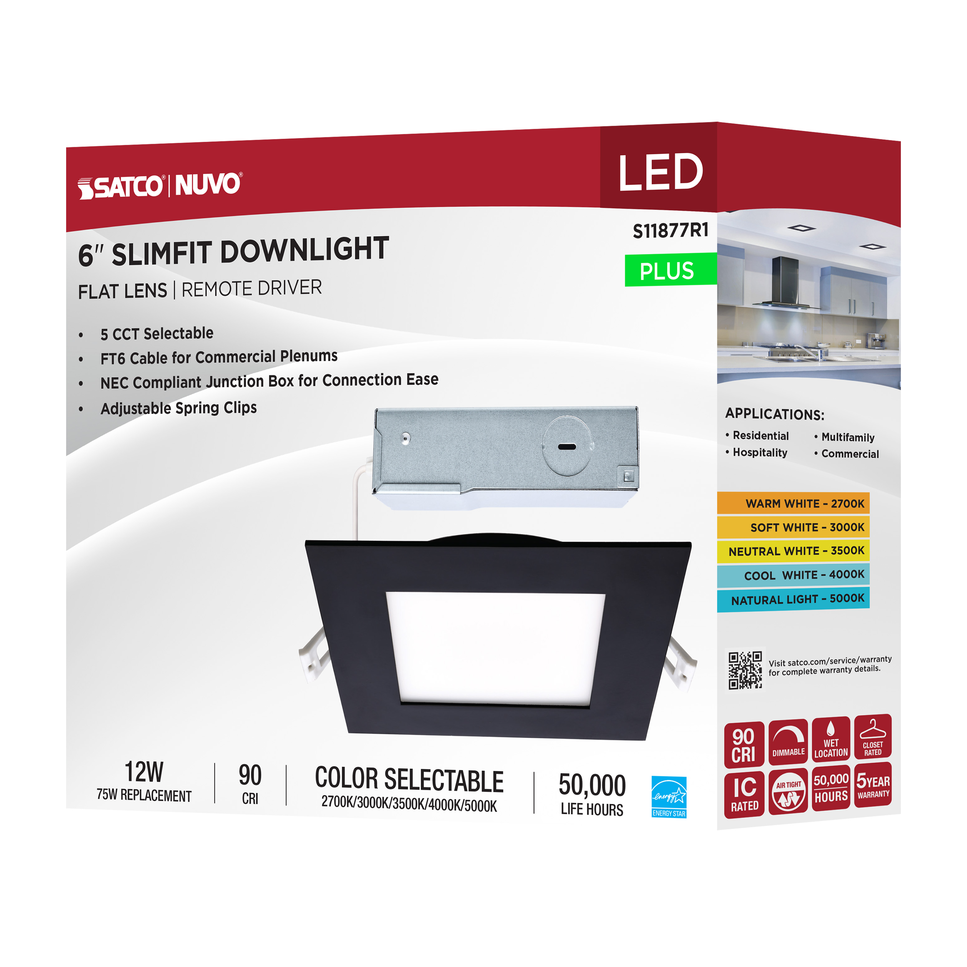 12WLED/DW/6/CCT-SEL/SQ/RD/BK - S11877R1