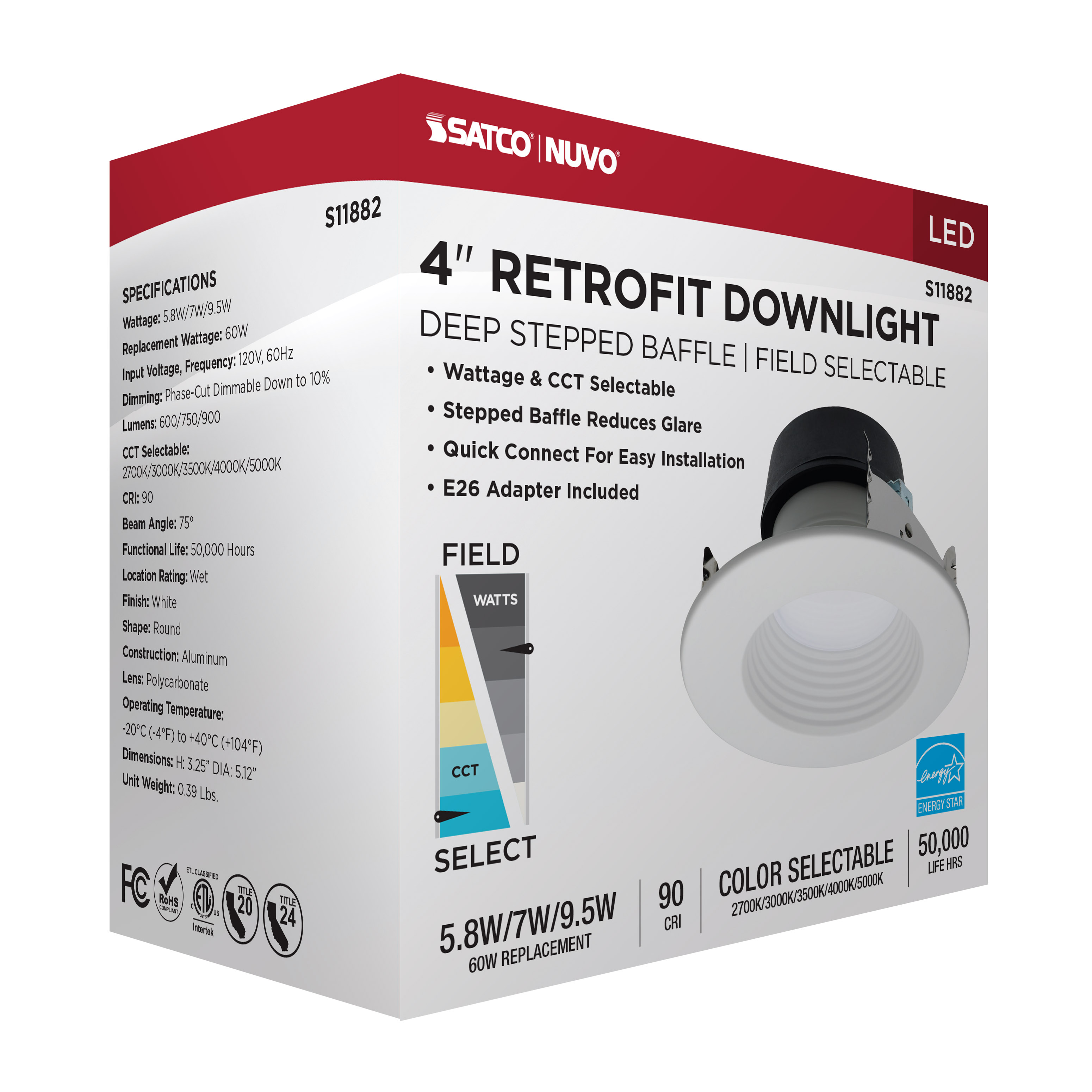 9.5WLED/DLR/4/WS/5CCT/RD/DB - S11882