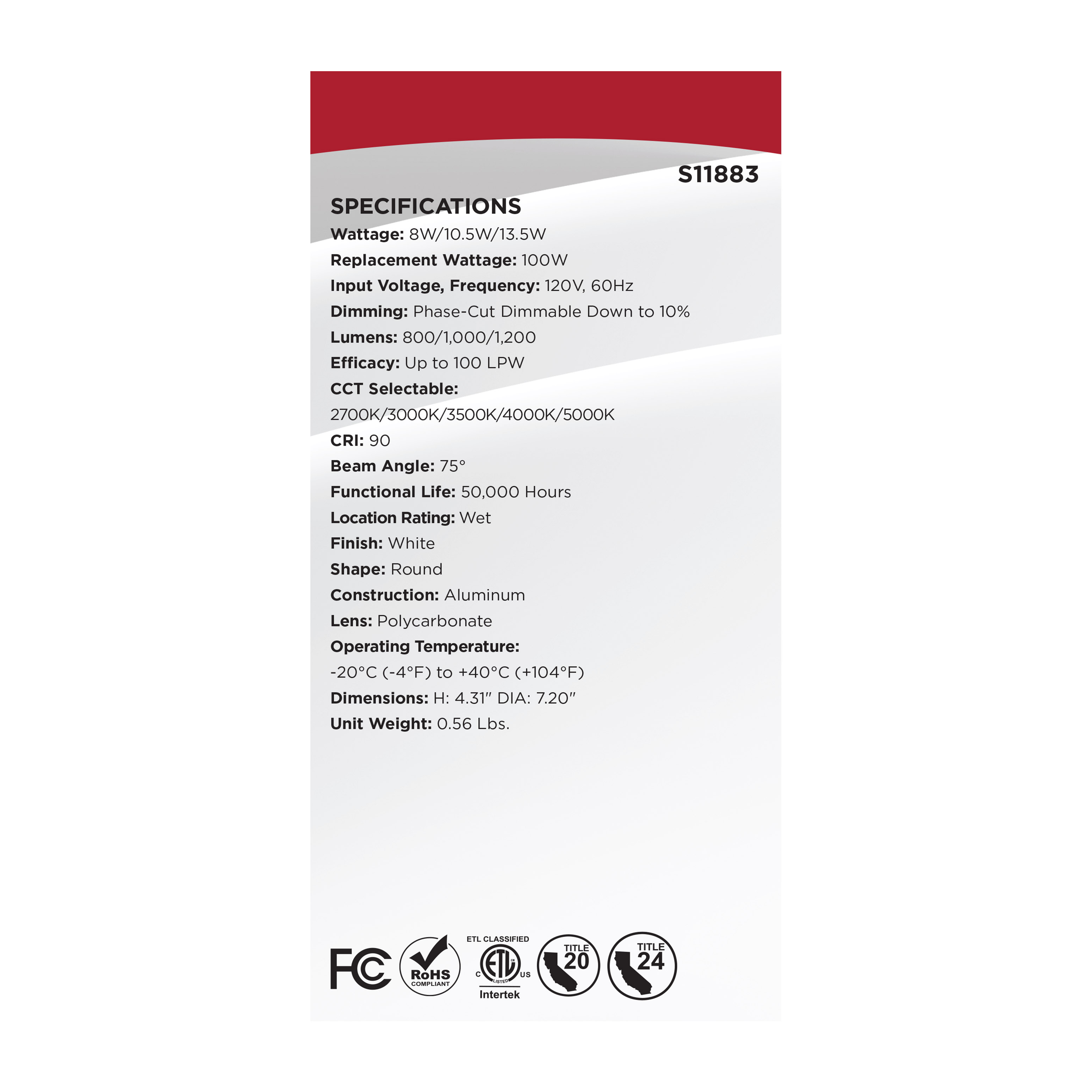 13.5WLED/DLR/5-6/WS/5CCT/RD/DB - S11883