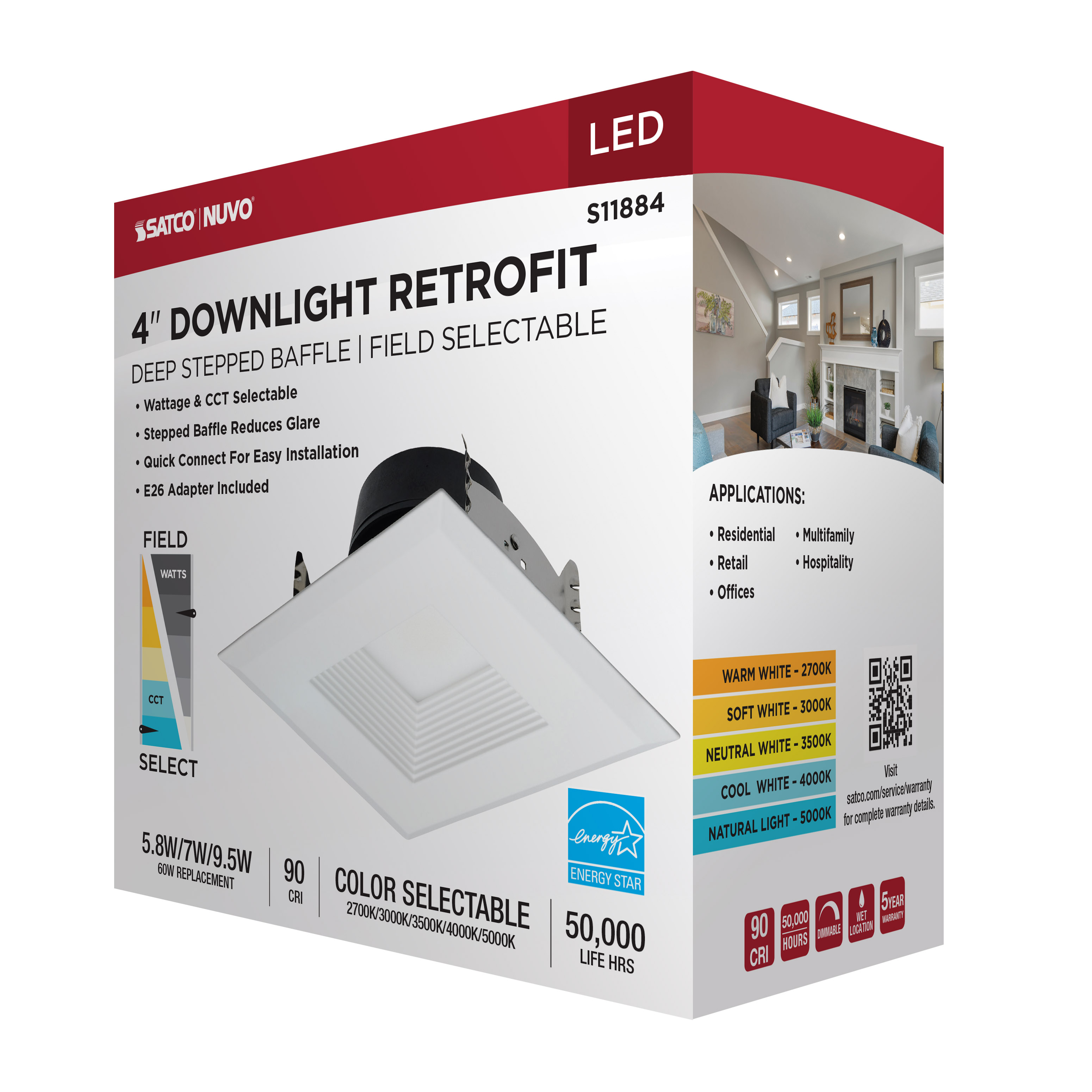 9.5WLED/DLR/4/WS/5CCT/SQ/DB - S11884