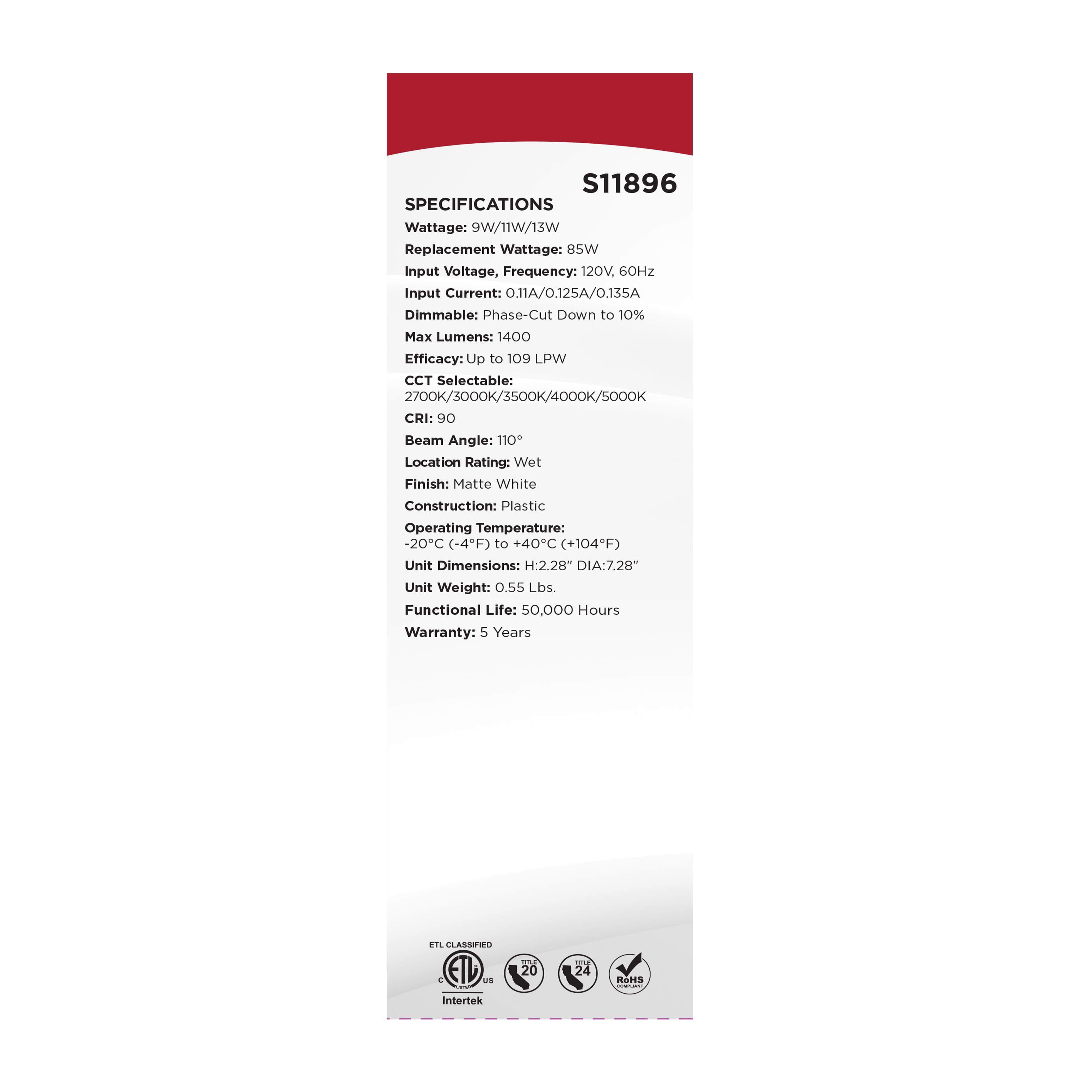 13WLED/DLR/6/FS/WF/RND/WH - S11896