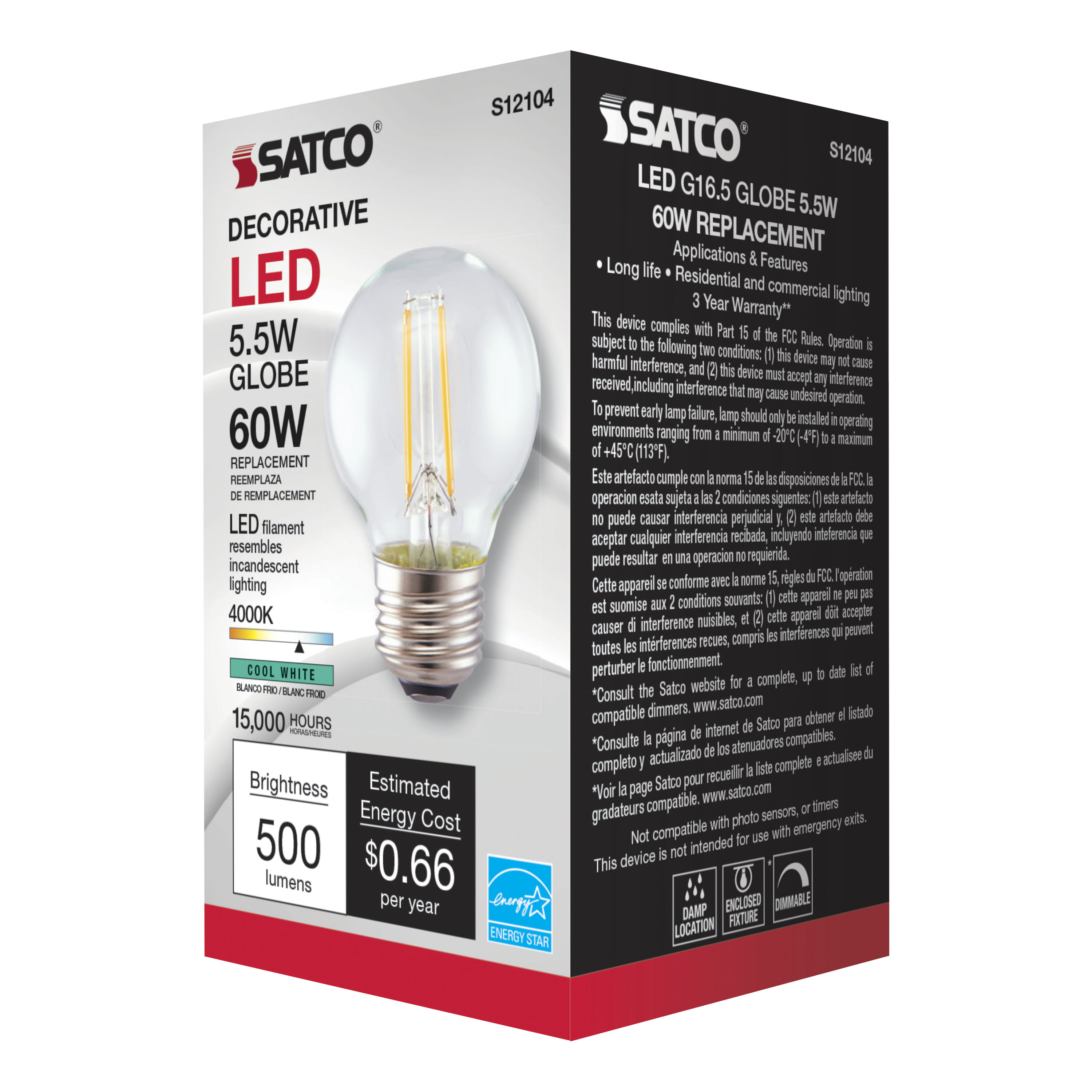 5.5G16.5/LED/CL/4K/120V/E26 - S12104