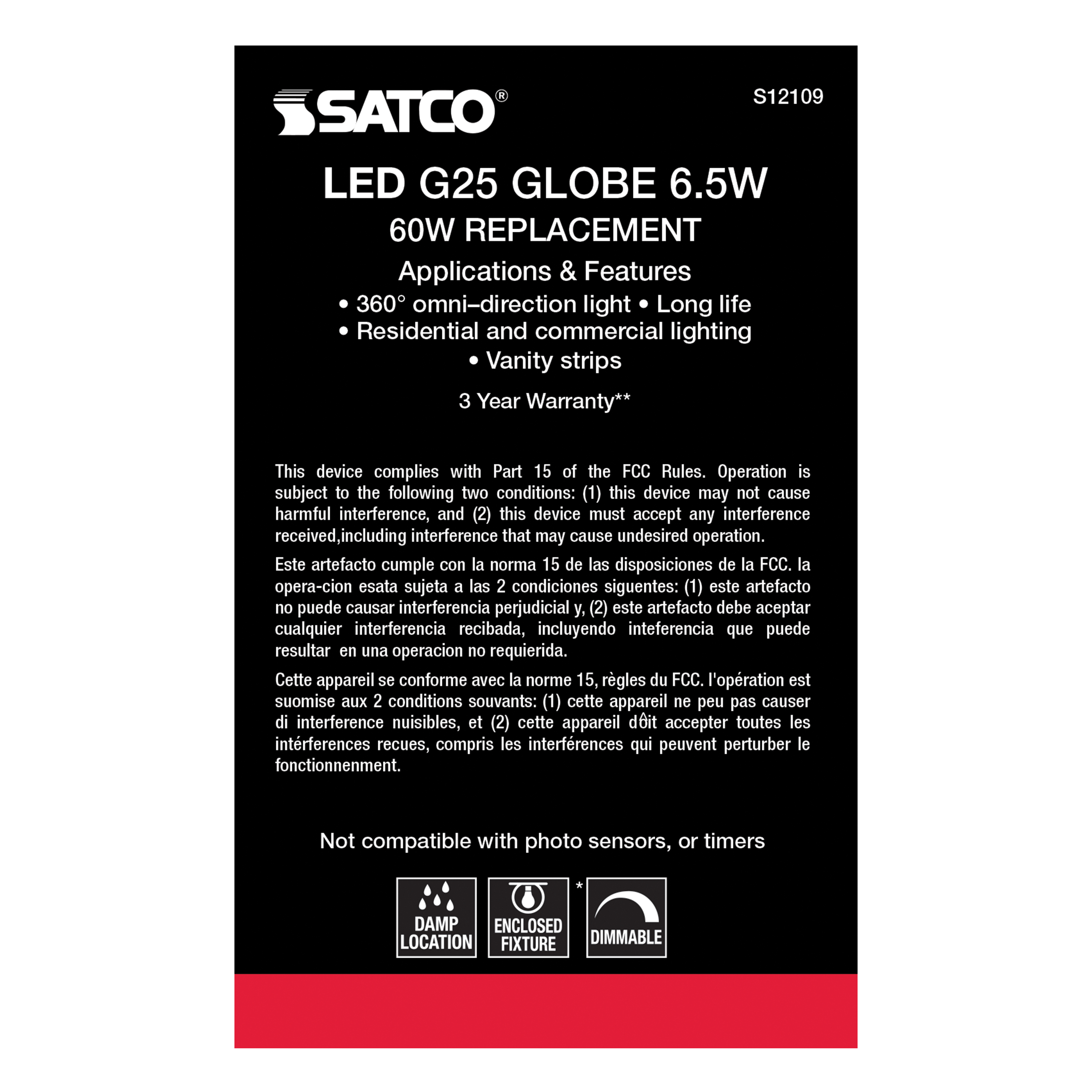 6.5G25/SW/LED/E26/3K/120V - S12109