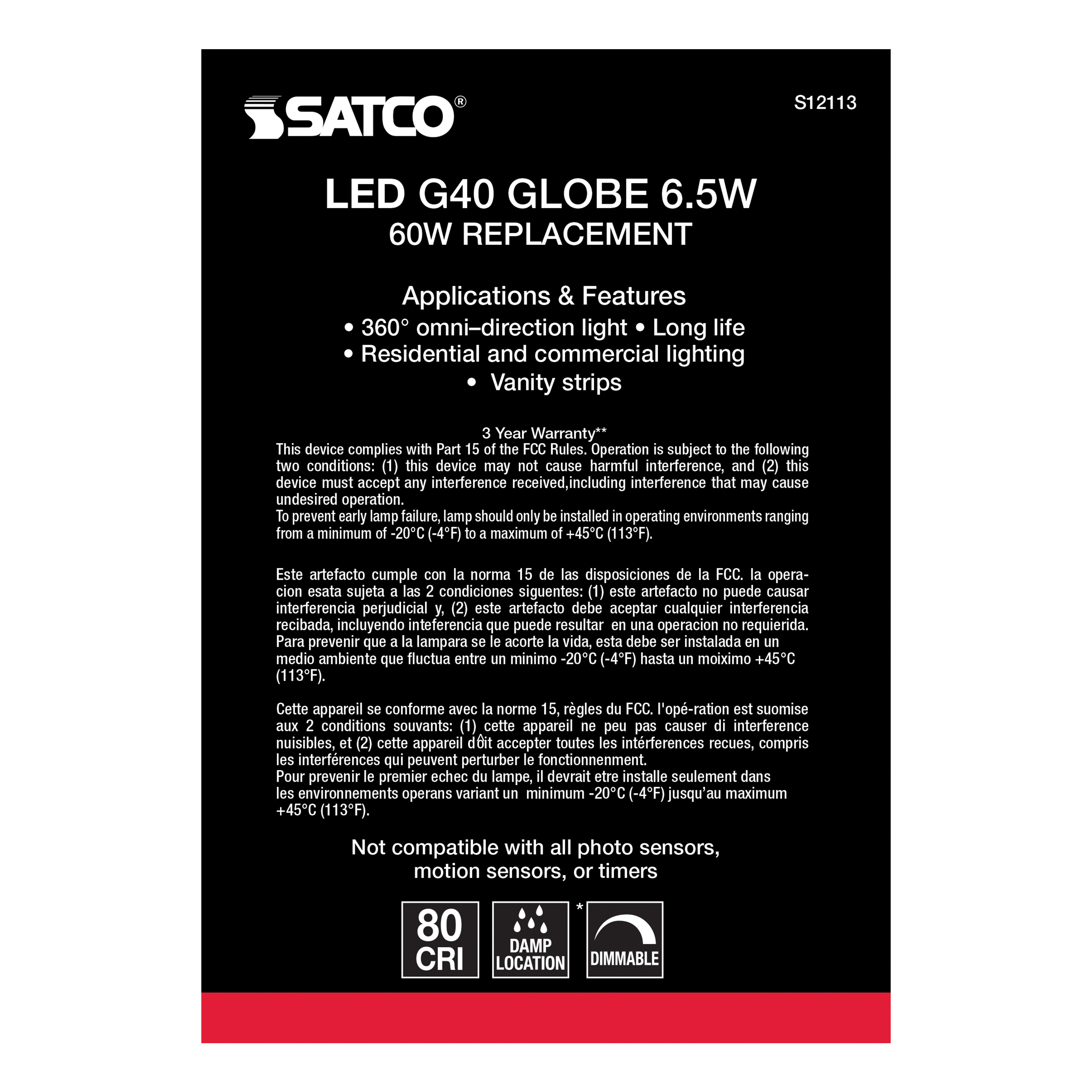 6.5G40/SW/LED/E26/3K/120V - S12113