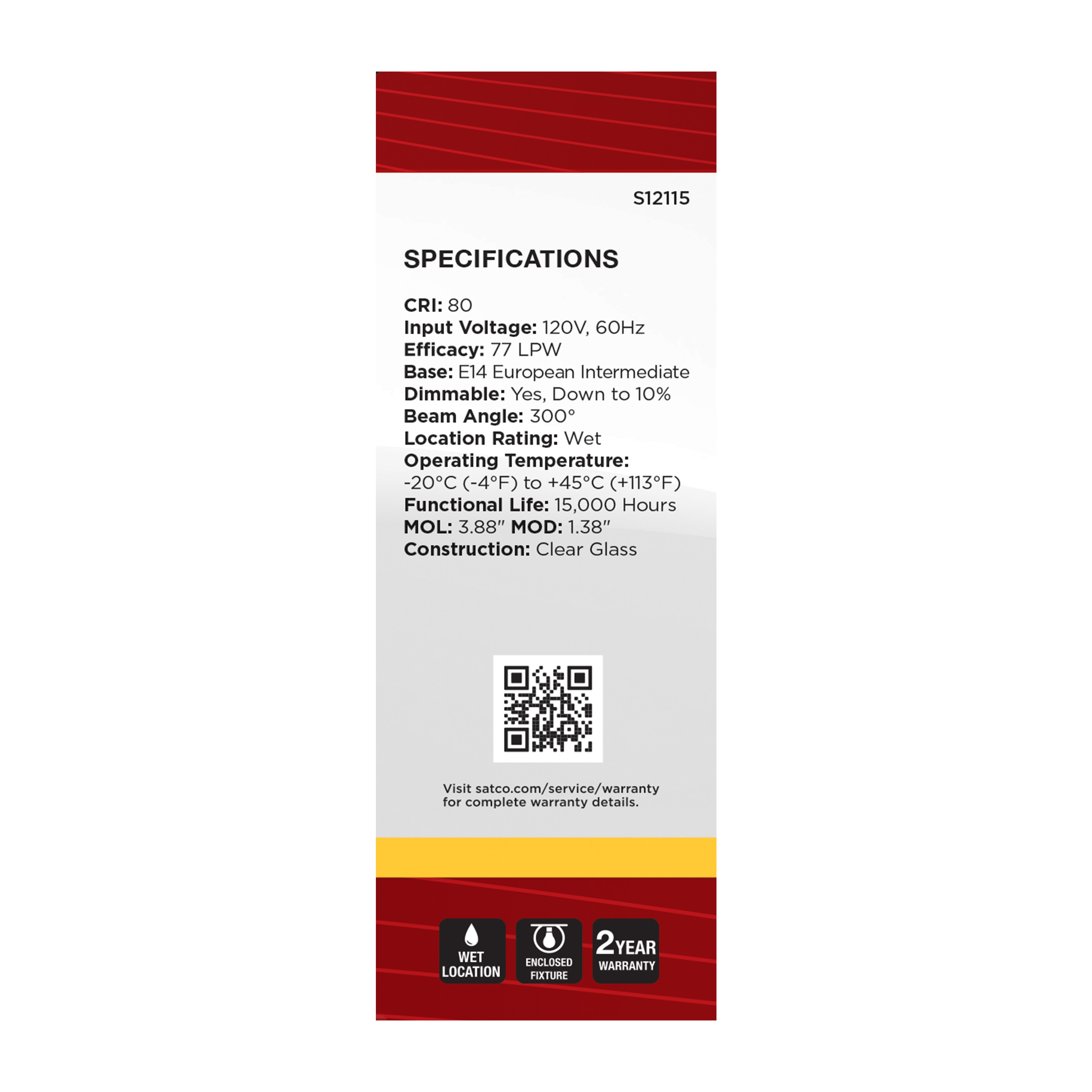 4.5W/TORP/EURO-E14/CL/830/120V - S12115