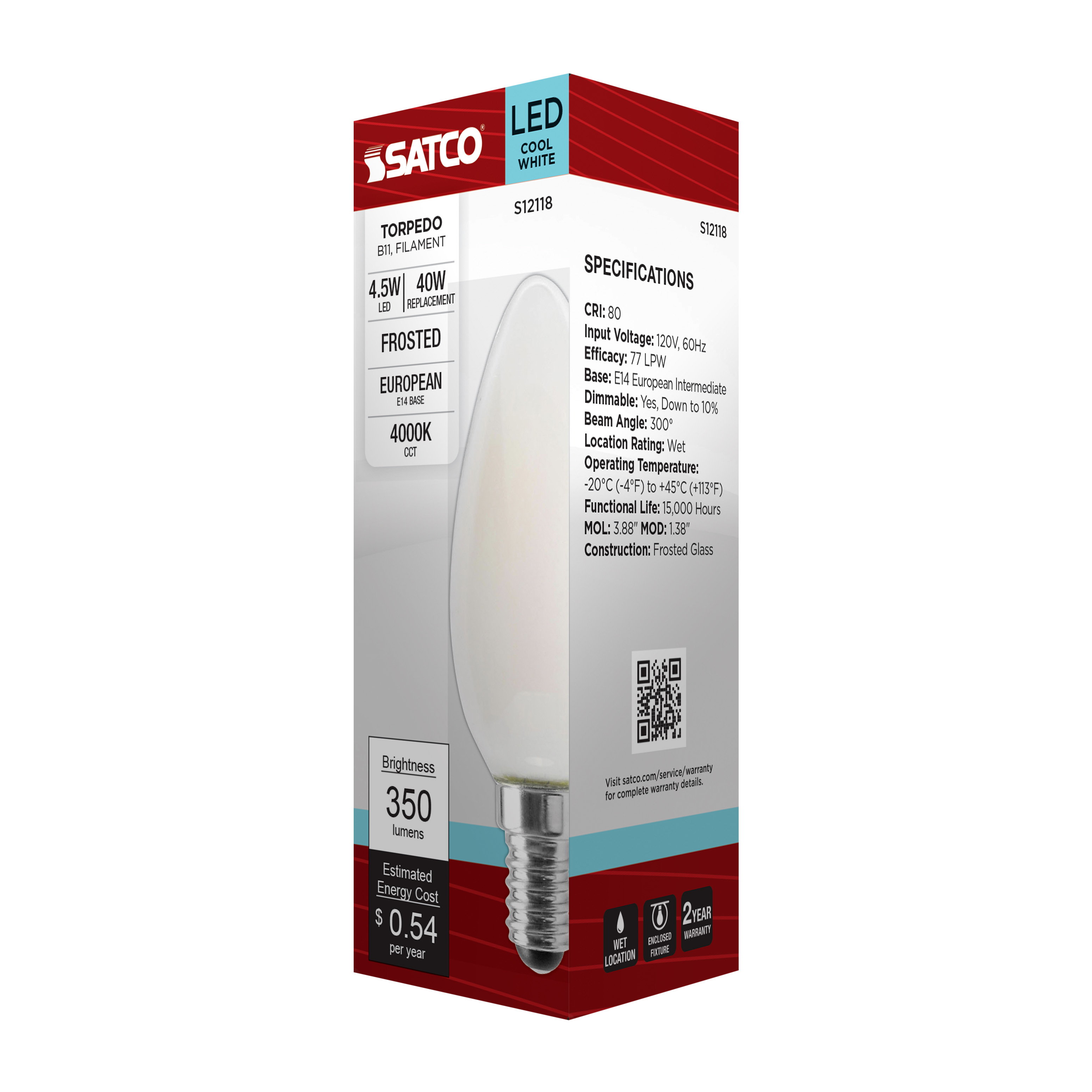 4.5W/TORP/EURO-E14/FR/840/120V - S12118