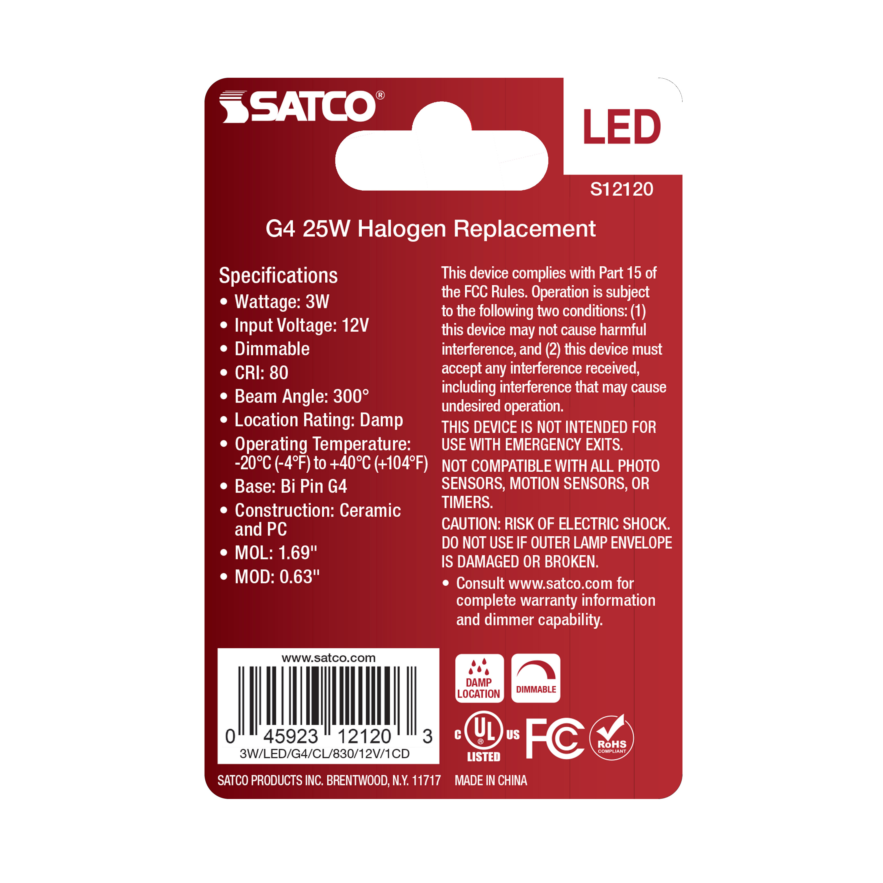 3W/LED/G4/CL/830/12V/1CD - S12120