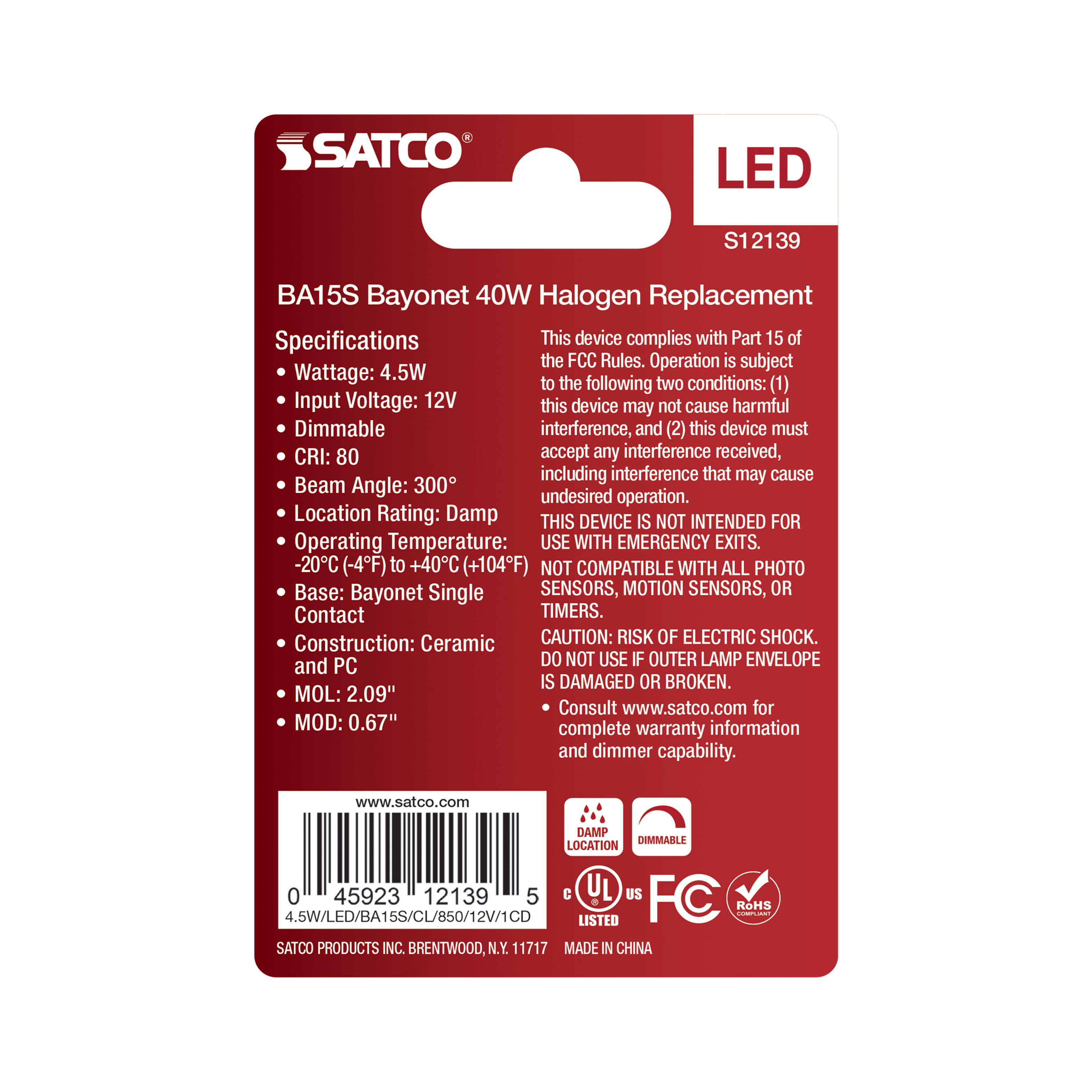 4.5W/LED/BA15S/CL/850/12V/1CD - S12139