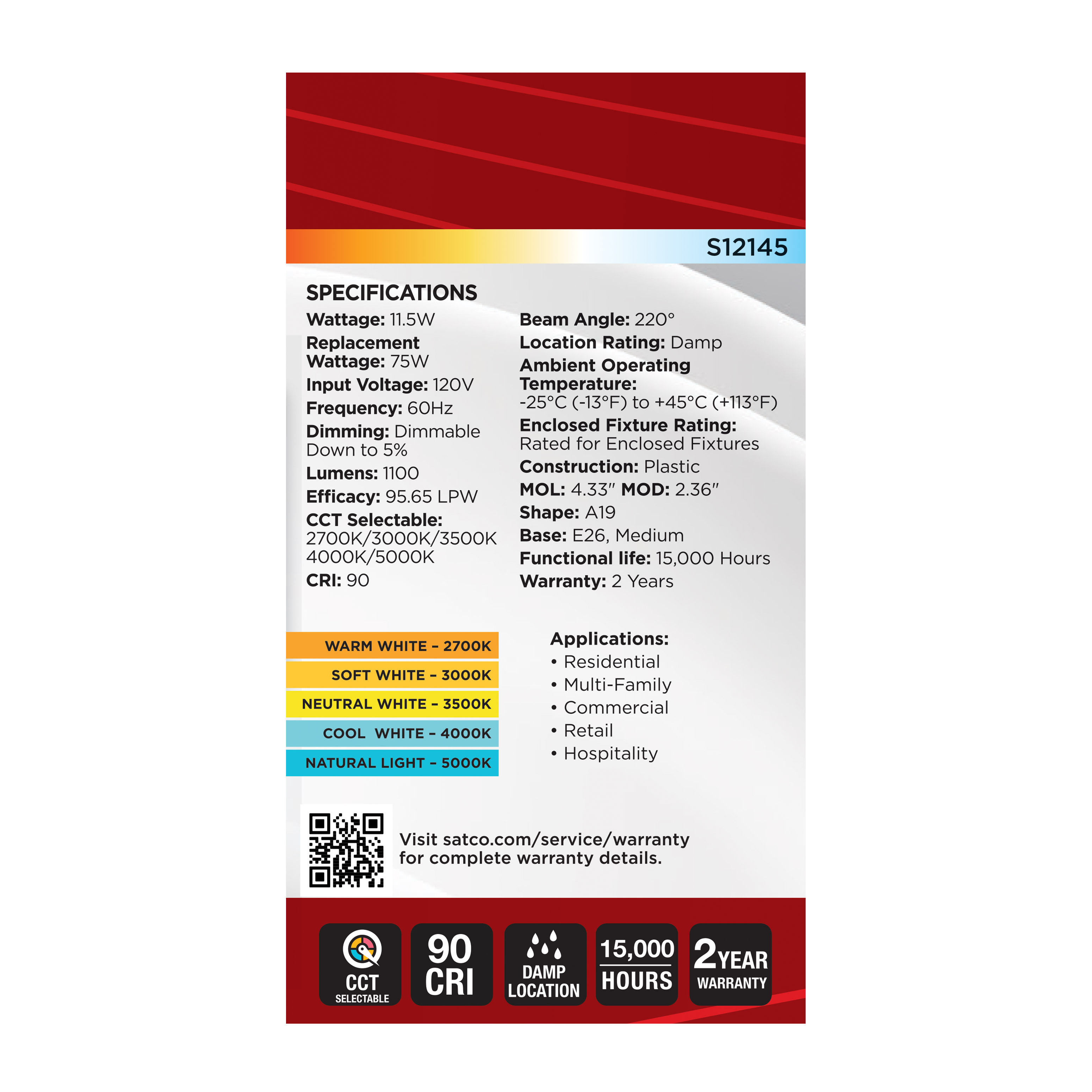 11.5A19L/9CCT5/E26/PF/D - S12145