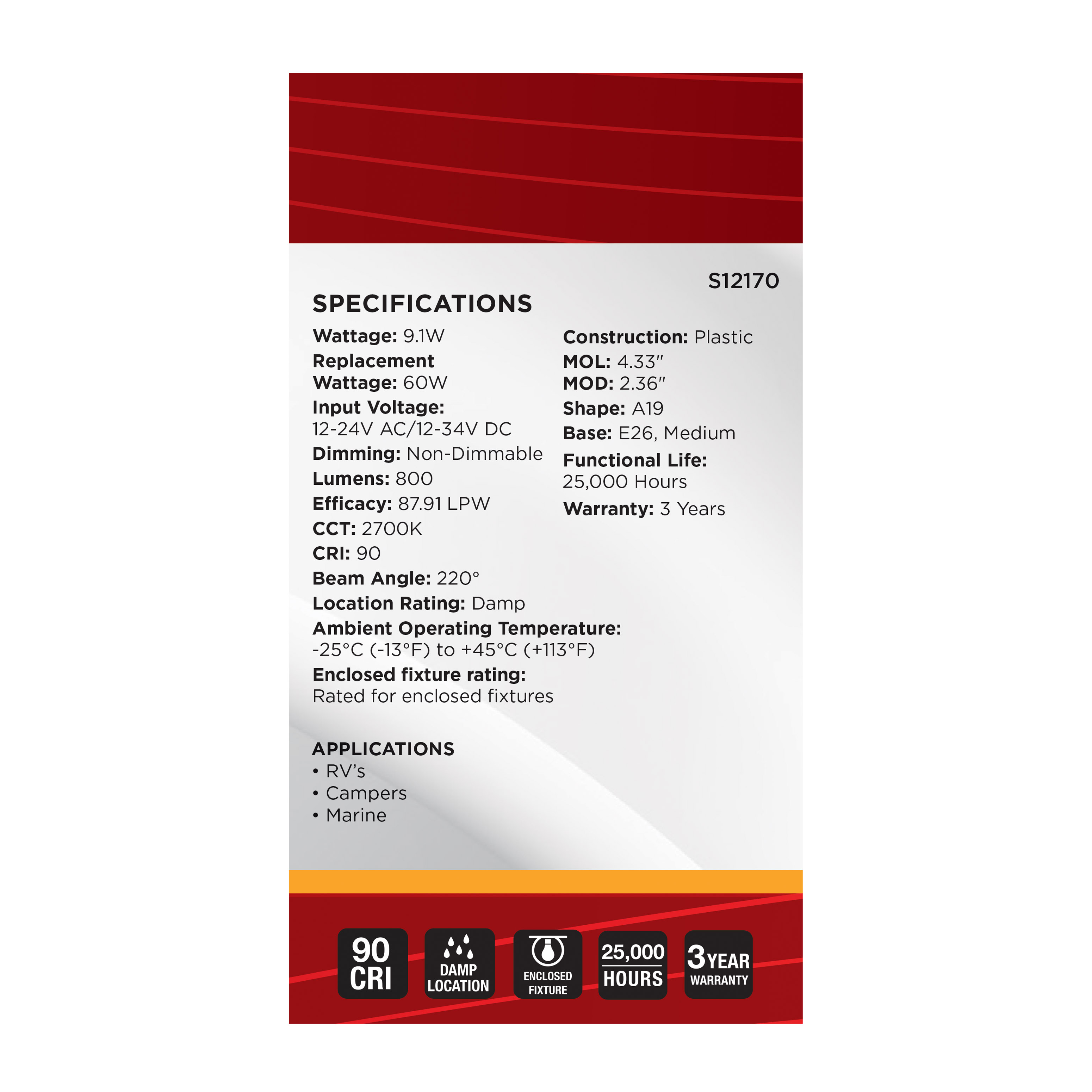 9.1A19L/927/E26/PWHF/12-34V/ND - S12170