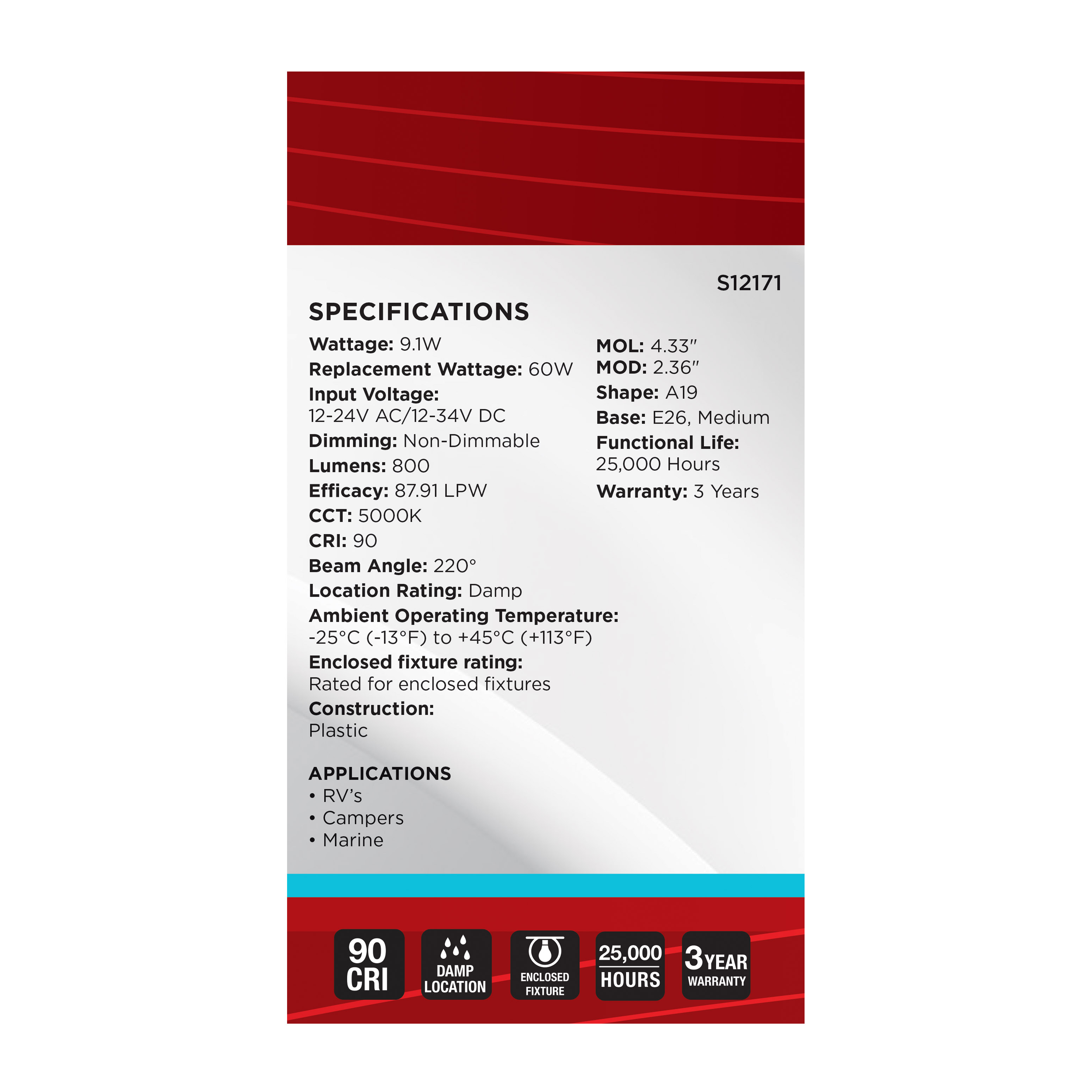 9.1A19L/950/E26/PWHF/12-34V/ND - S12171