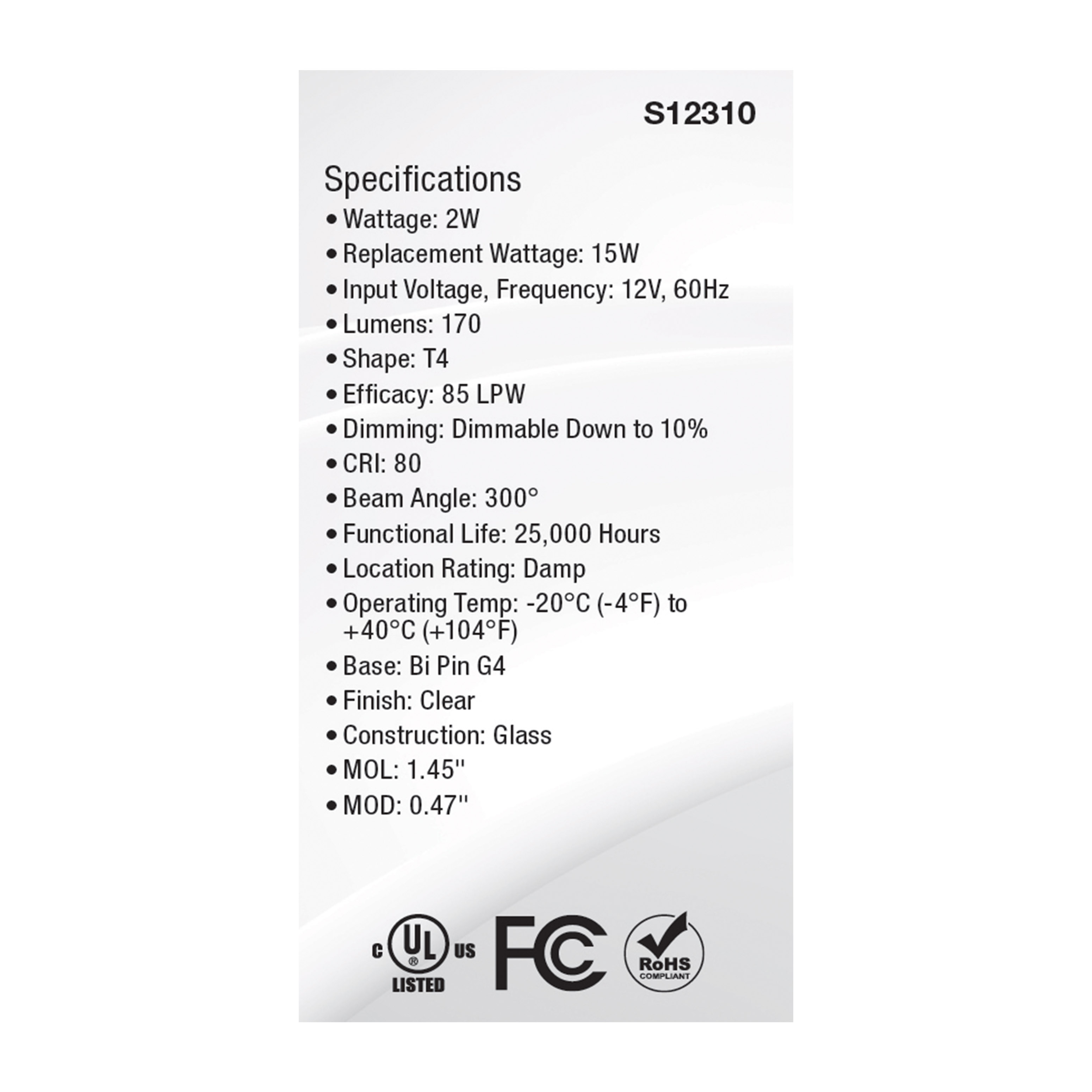 2W/LED/G4/CL/830/12V - S12310