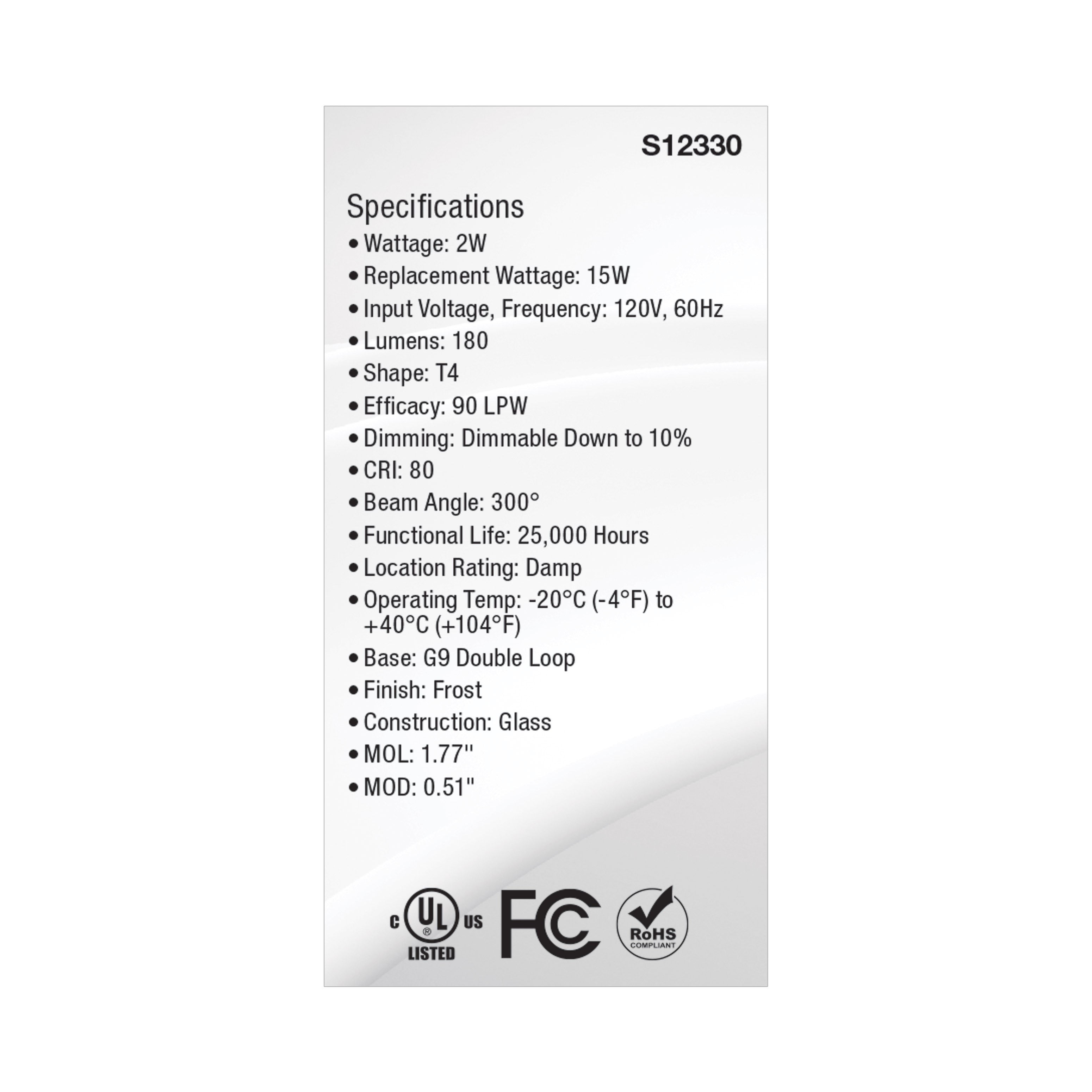 2W/LED/G9/FR/830/120V - S12330