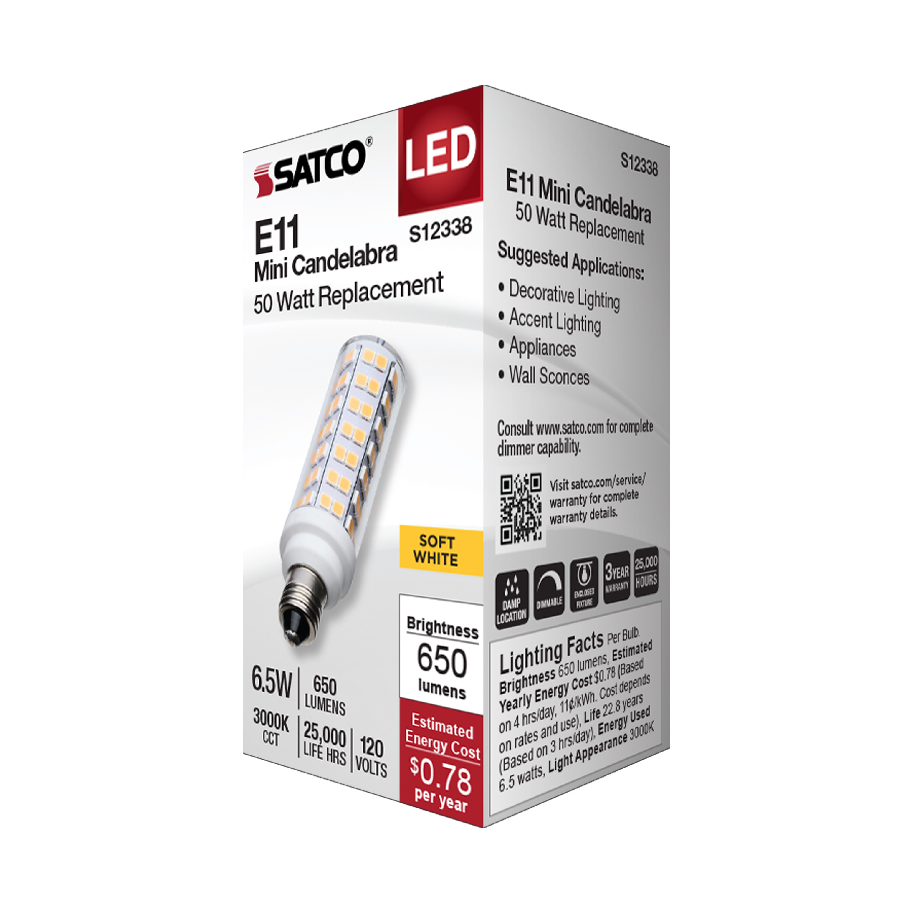 6.5W/LED/E11/CL/830/120V - S12338
