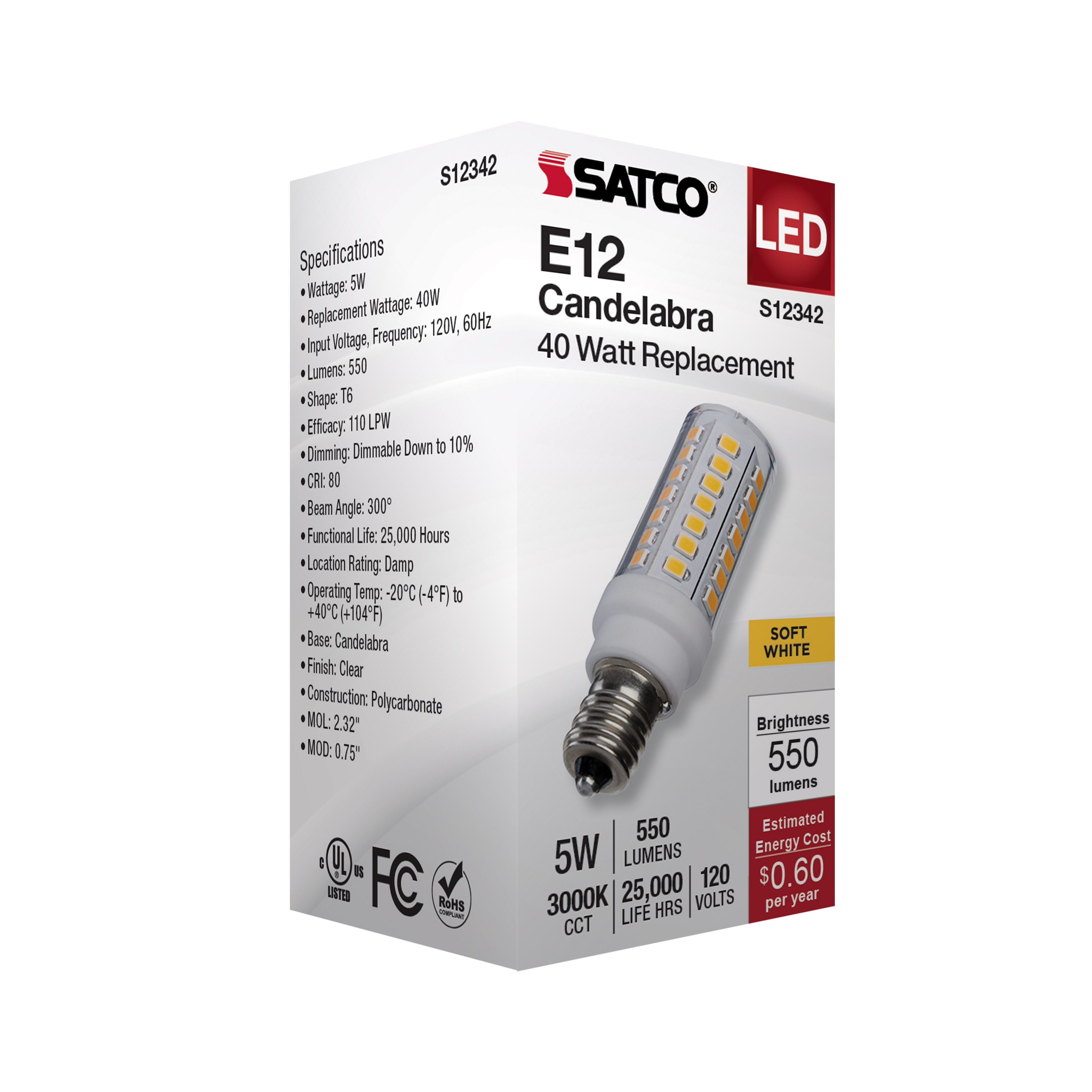 5W/LED/E12/CL/830/120V - S12342