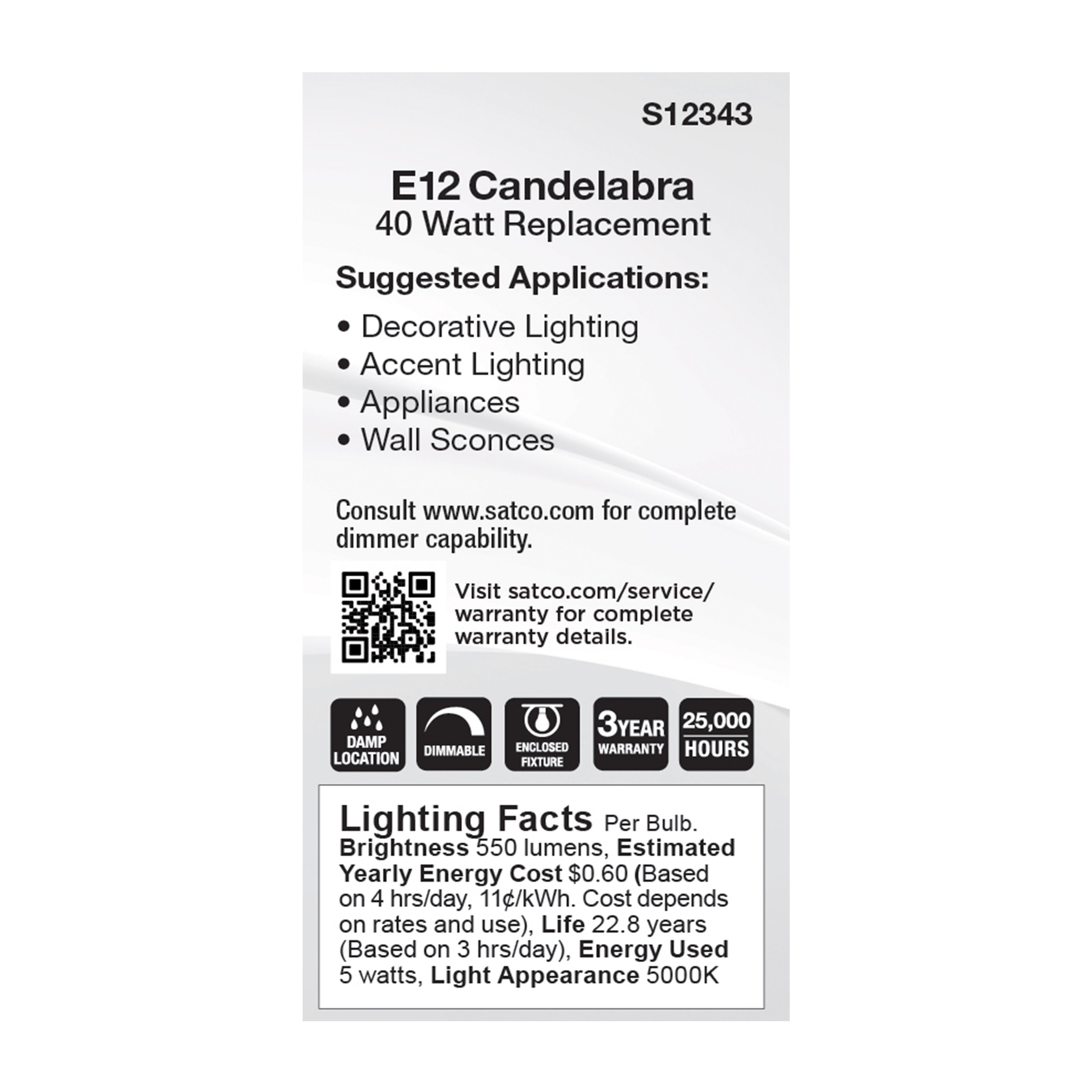 5W/LED/E12/CL/850/120V - S12343