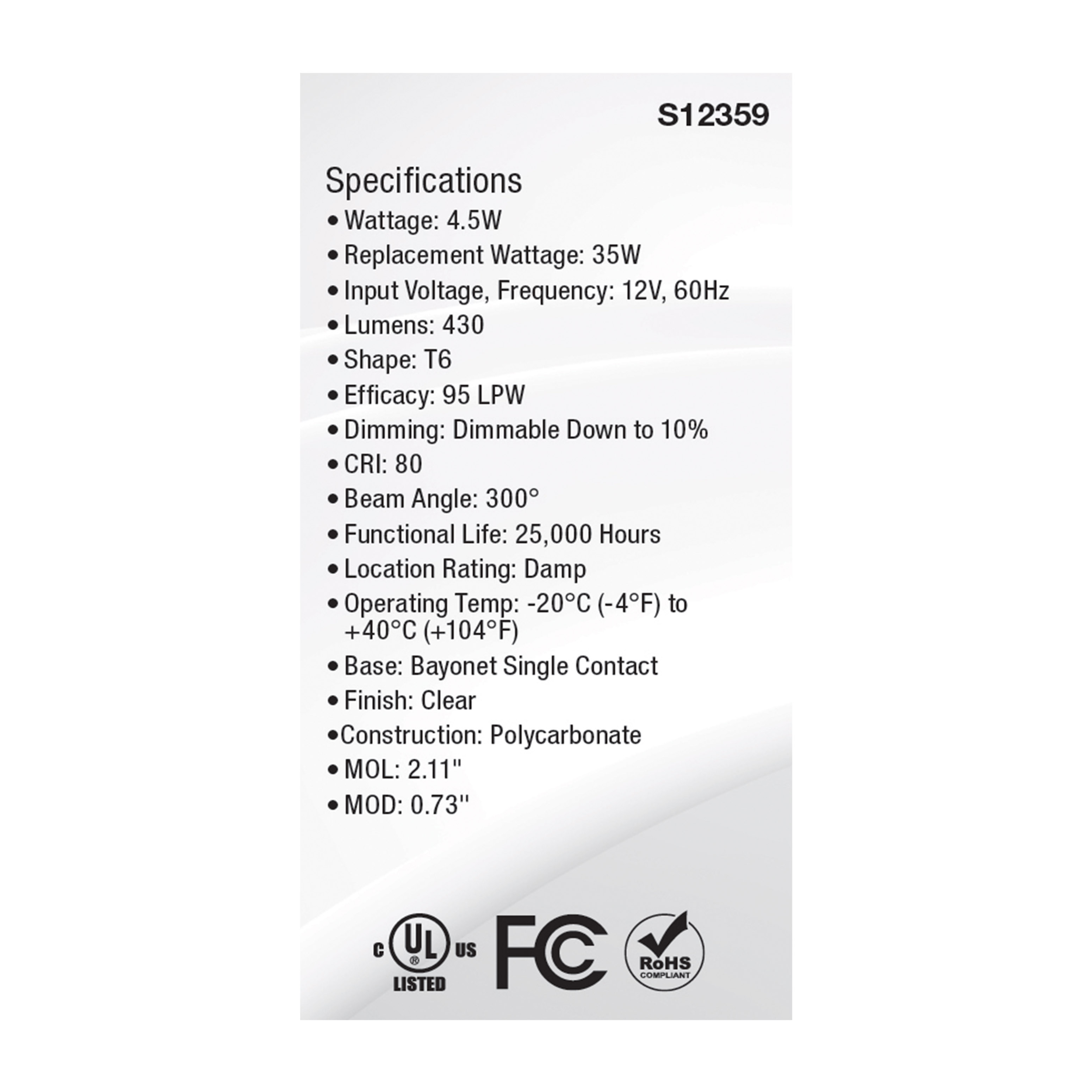 4.5W/LED/BA15S/CL/850/12V - S12359