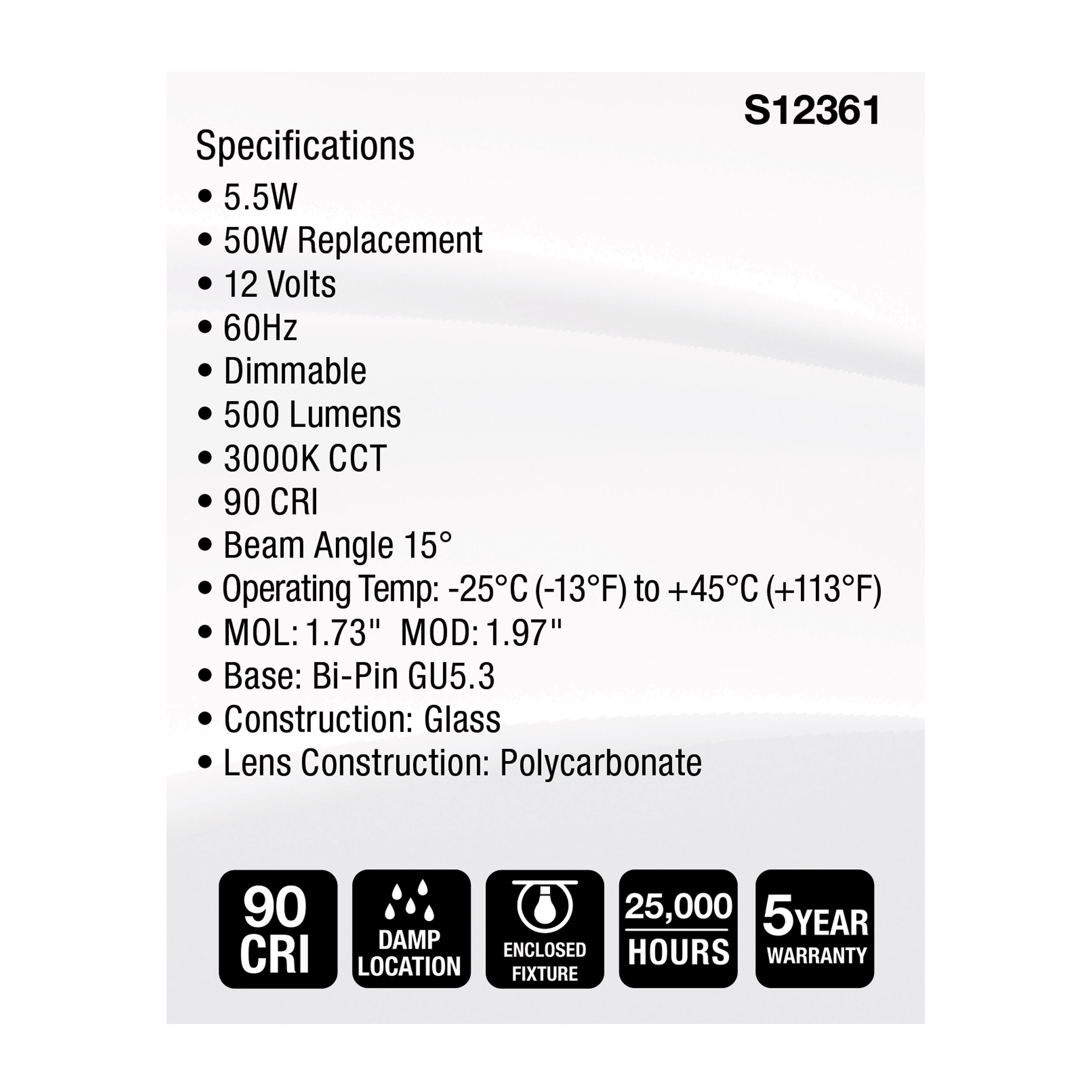 5.5MR16/GB/930/SP15/12V - S12361