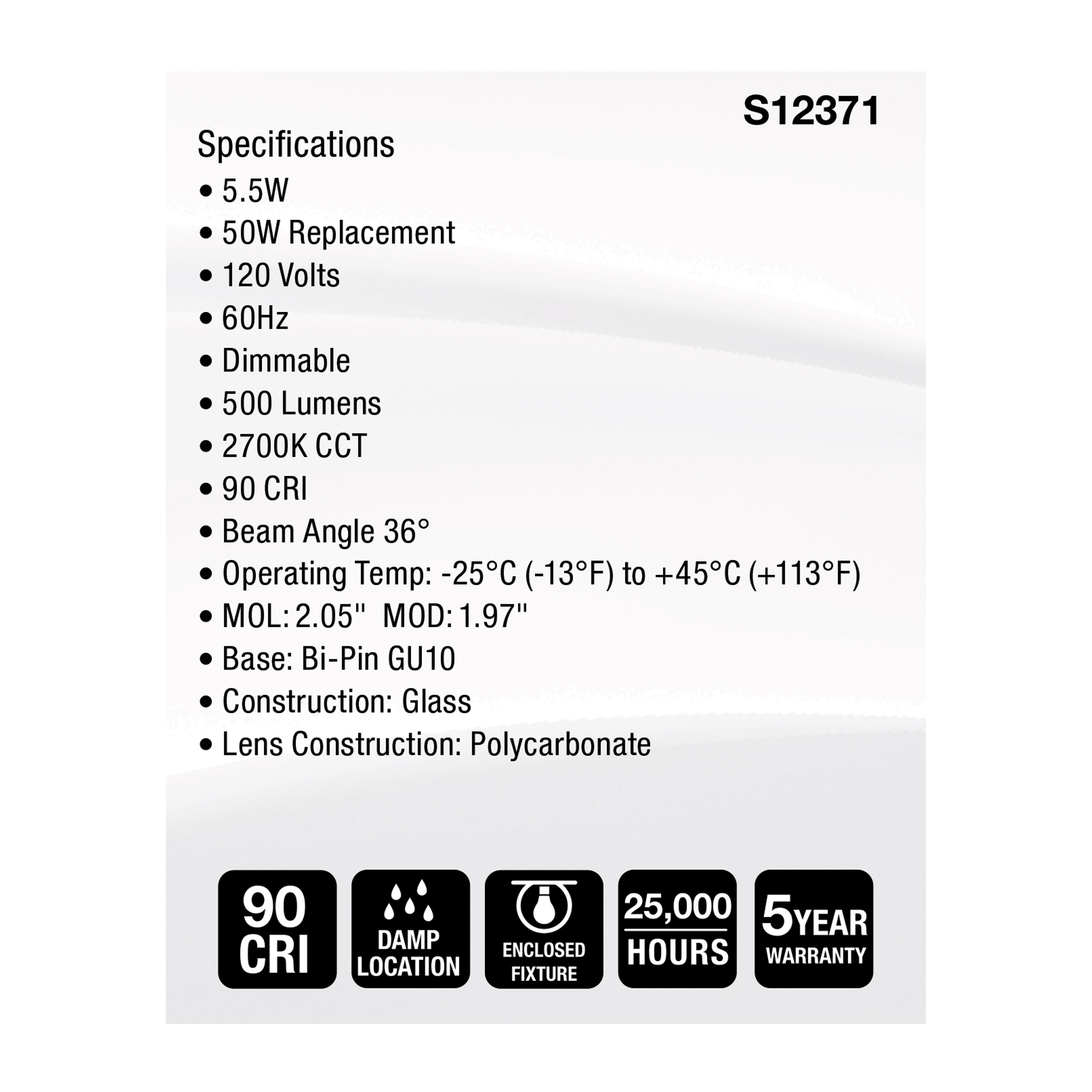 5.5MR16/GB/927/FL36/GU10/120V - S12371