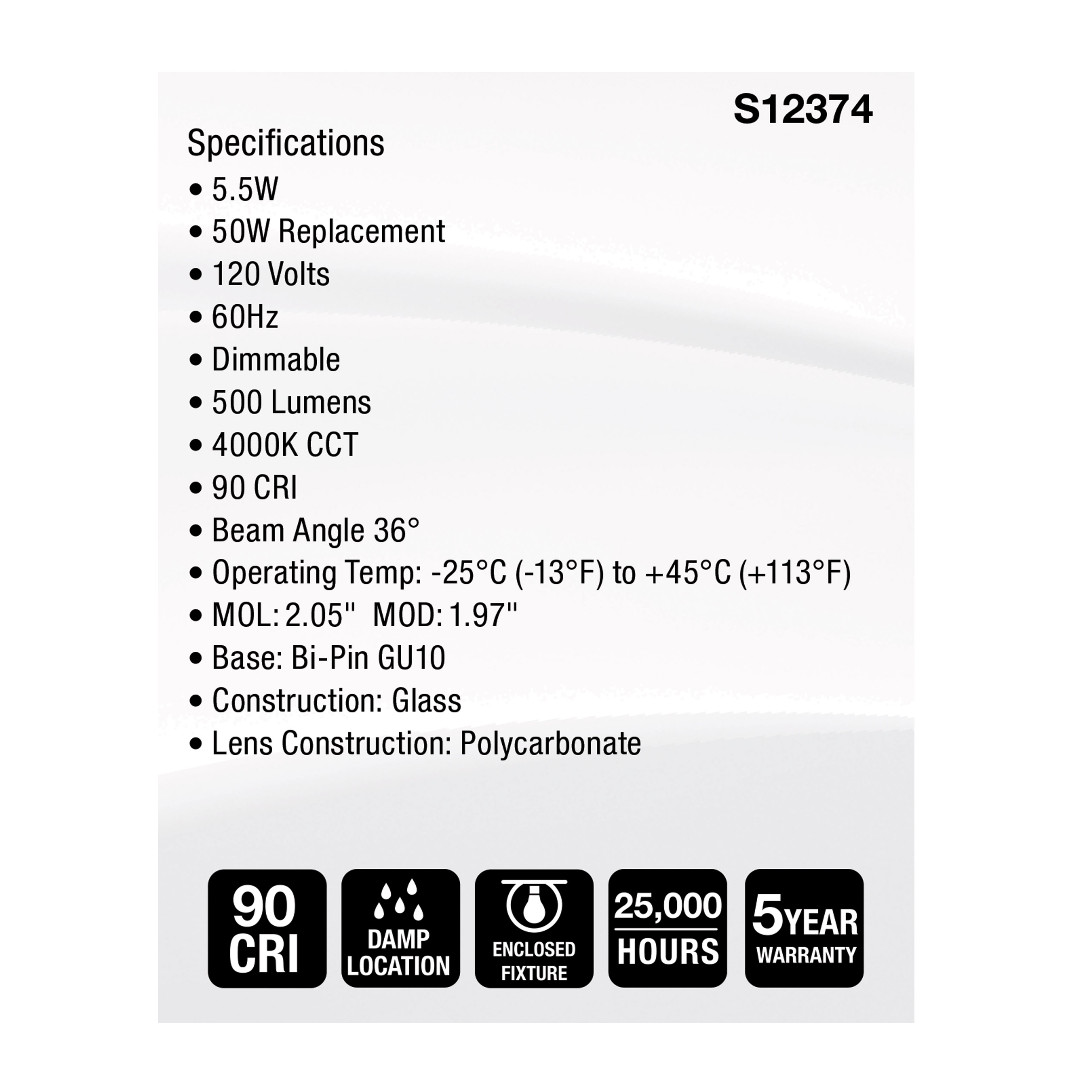 5.5MR16/GB/940/FL36/GU10/120V - S12374